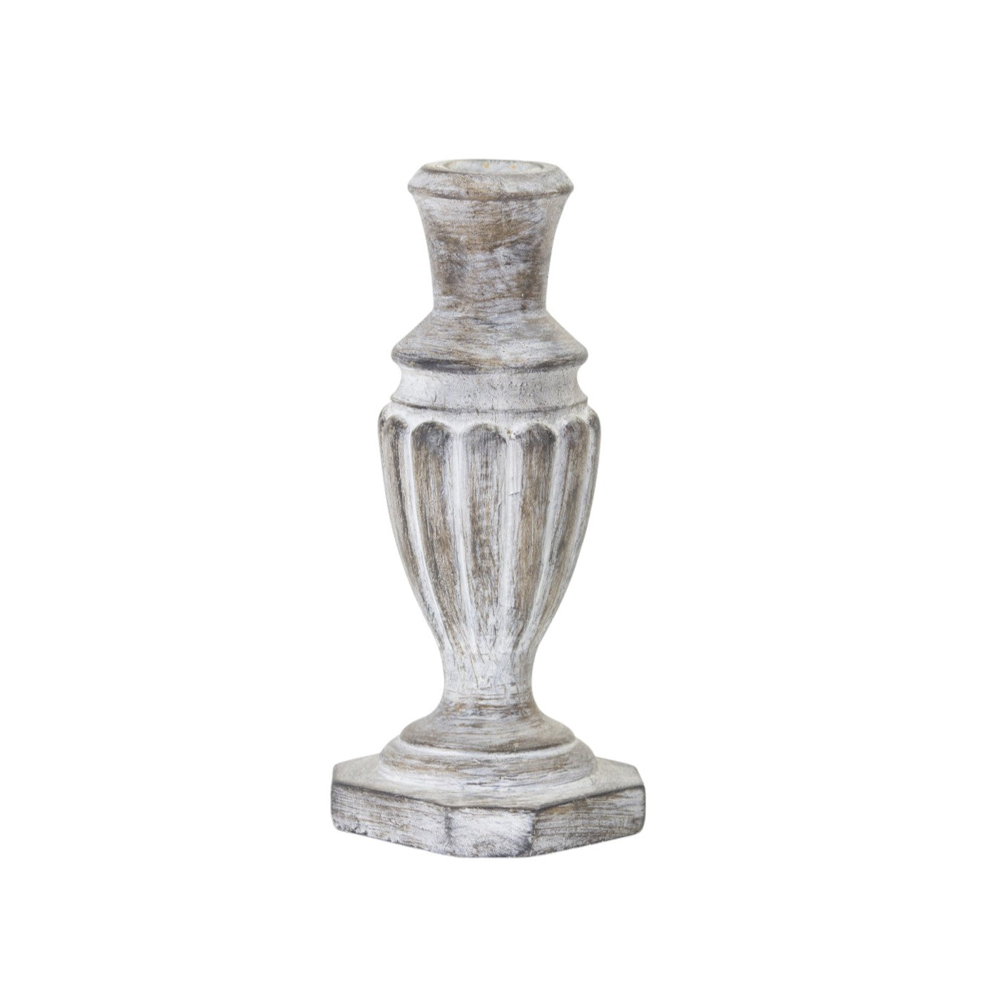 Set of Four White Washed Resin Tabletop Candle Sticks-Candle Holders-DECOROLALA