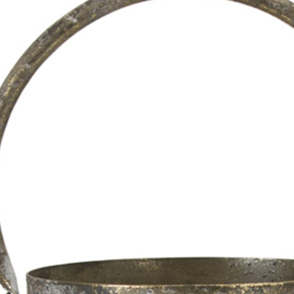 Set of Two Gold Distressed Metal Tabletop Taper Candlesticks-Candle Holders-DECOROLALA