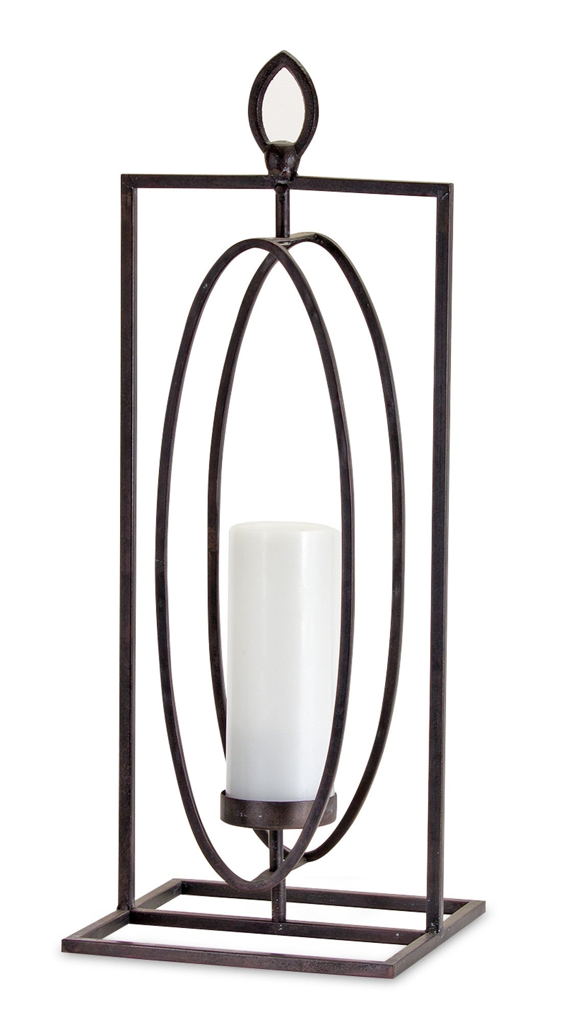 Set of Two Black Distressed Ornate Iron Tabletop Hurricane Candle Holders-Candle Holders-DECOROLALA