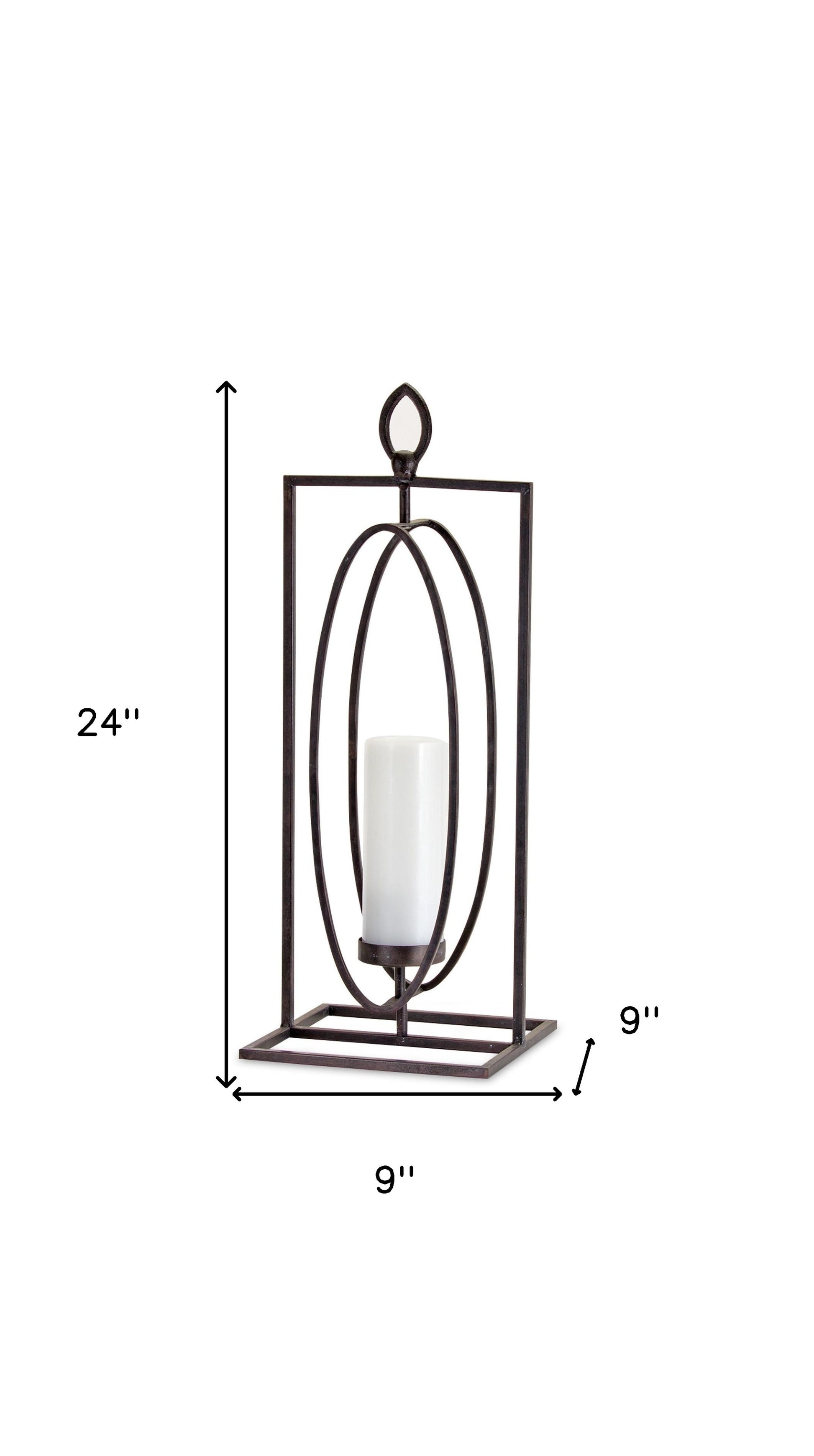 Set of Two Black Distressed Ornate Iron Tabletop Hurricane Candle Holders-Candle Holders-DECOROLALA