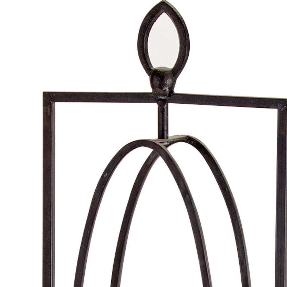 Set of Two Black Distressed Ornate Iron Tabletop Hurricane Candle Holders-Candle Holders-DECOROLALA