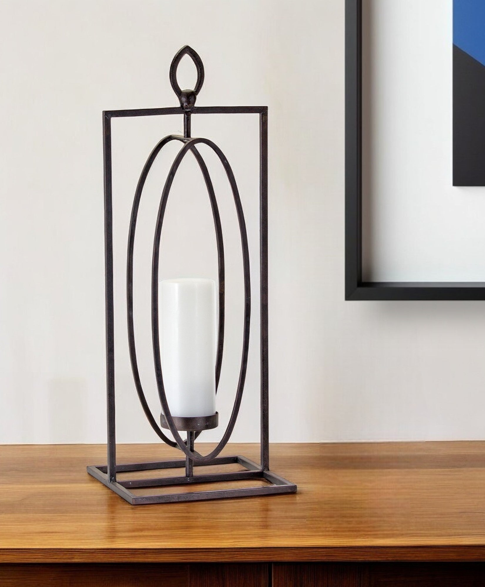 Set of Two Black Distressed Ornate Iron Tabletop Hurricane Candle Holders-Candle Holders-DECOROLALA