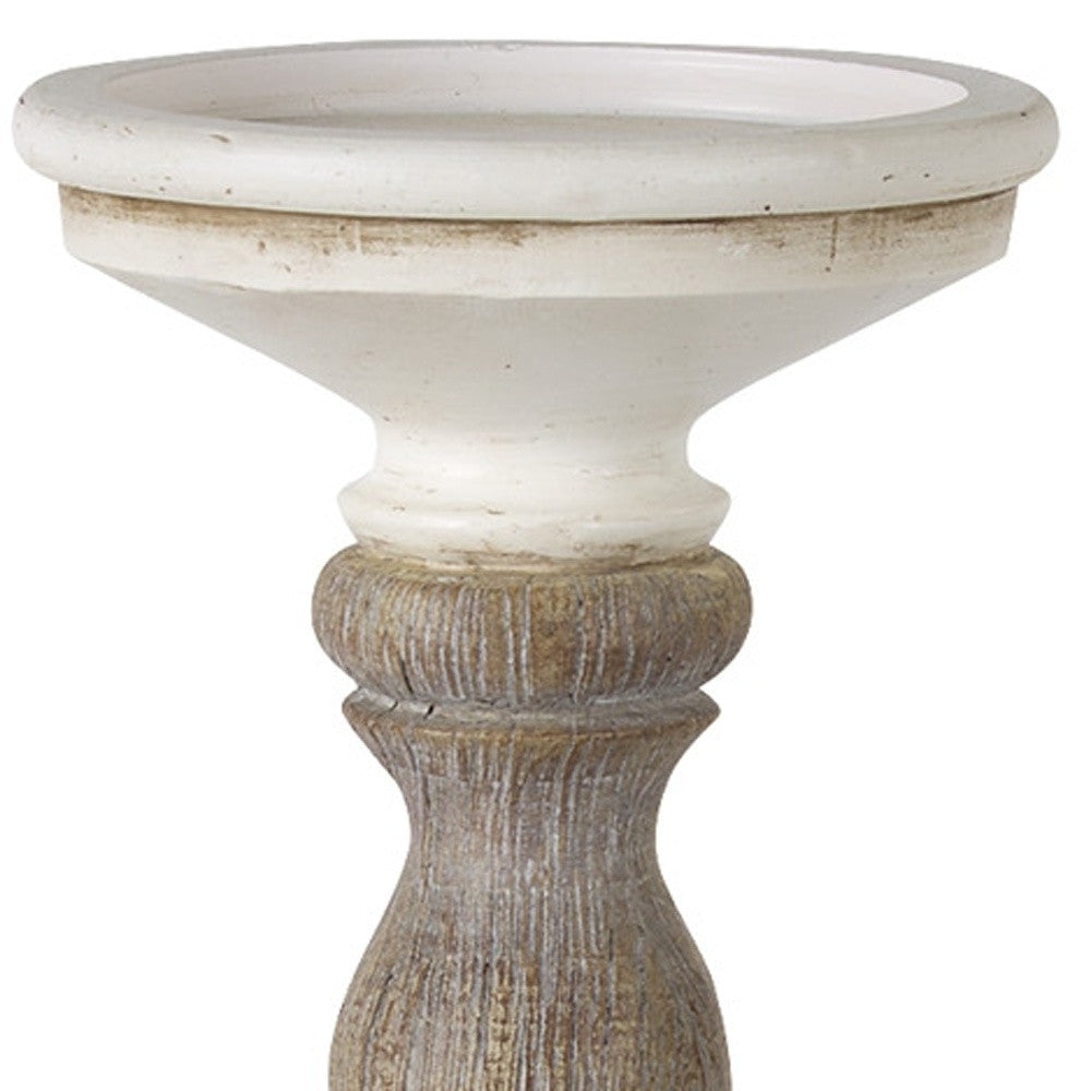 Set of Three Ivory and Natural Resin Tabletop Pillar Candle Holders-Candle Holders-DECOROLALA