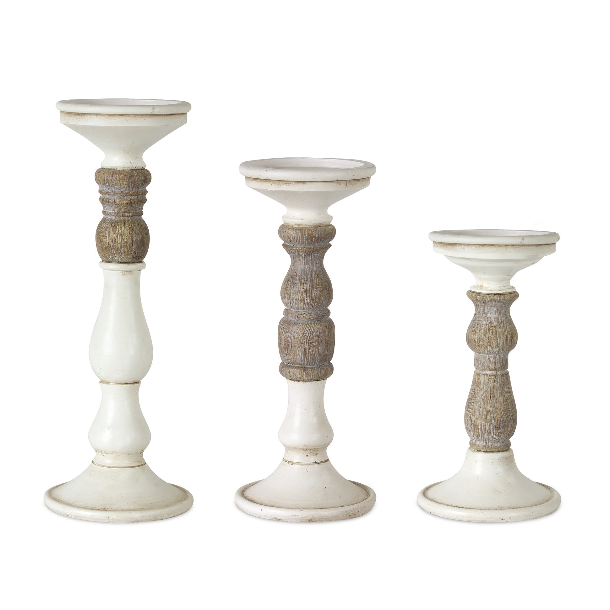 Set of Three Ivory and Natural Resin Tabletop Pillar Candle Holders-Candle Holders-DECOROLALA