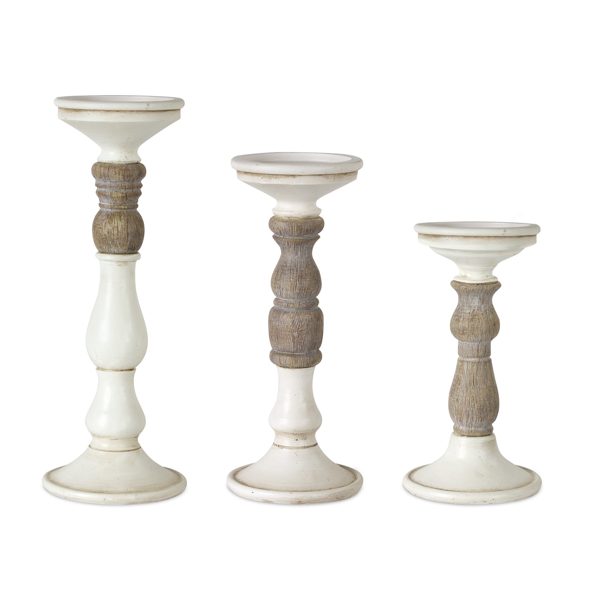 Set of Three Ivory and Natural Resin Tabletop Pillar Candle Holders-Candle Holders-DECOROLALA