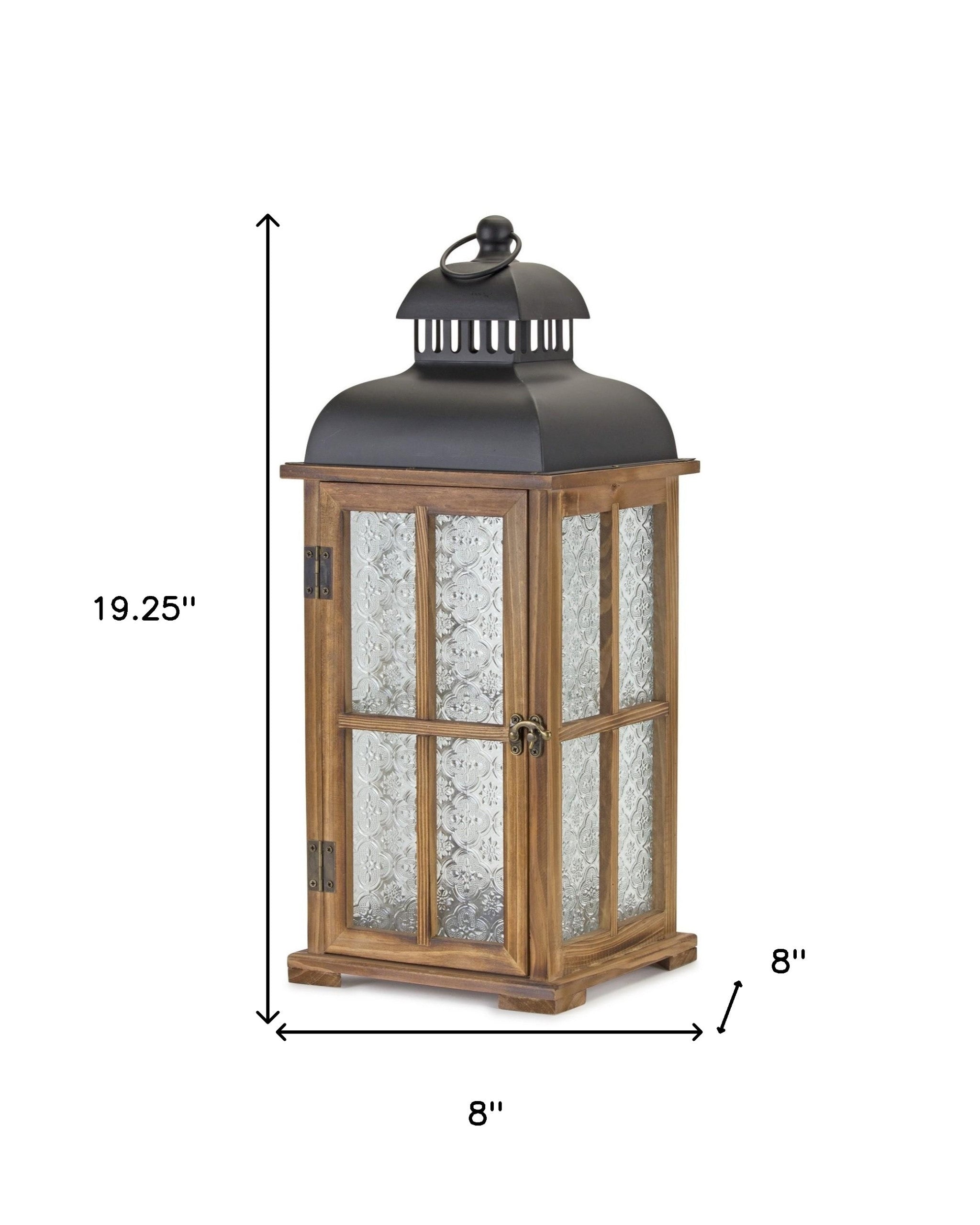 Set of Two Brown and Black Frosted Glass Wood and Metal Floor Lantern Candle Holders-Candle Holders-DECOROLALA