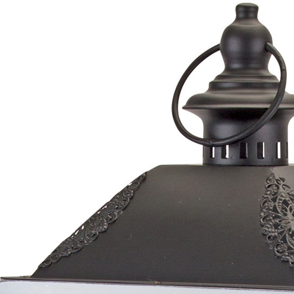 Set of Two White And Black Distressed Ornate Glass Wood And Metal Floor Lantern Candle Holders-Candle Holders-DECOROLALA