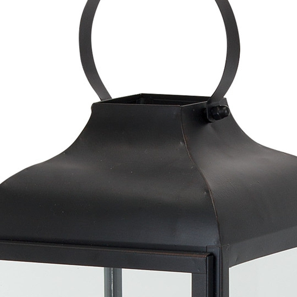 Set of Two Black Distressed Iron Floor Lantern Candle Holders-3