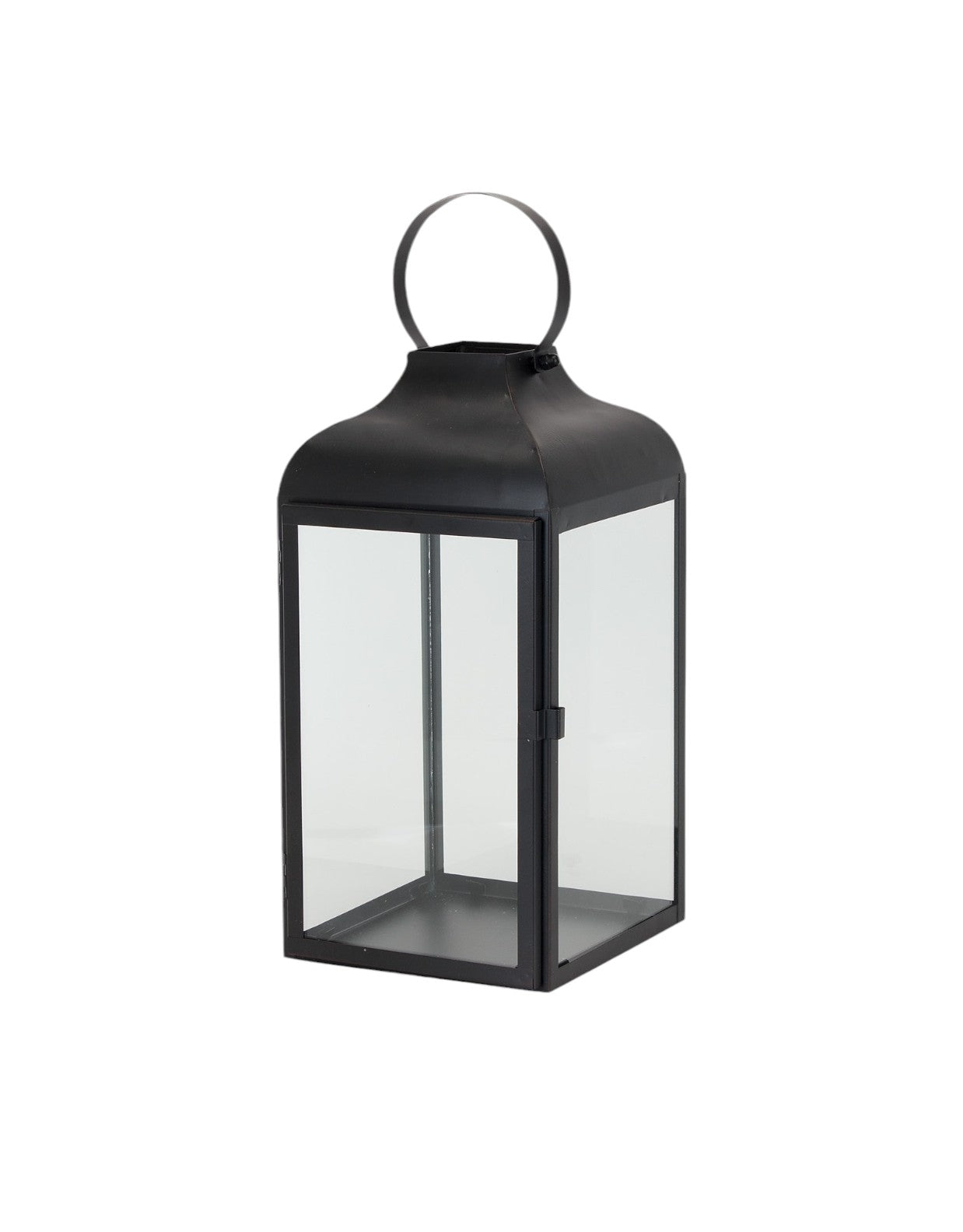Set of Two Black Distressed Iron Floor Lantern Candle Holders-1