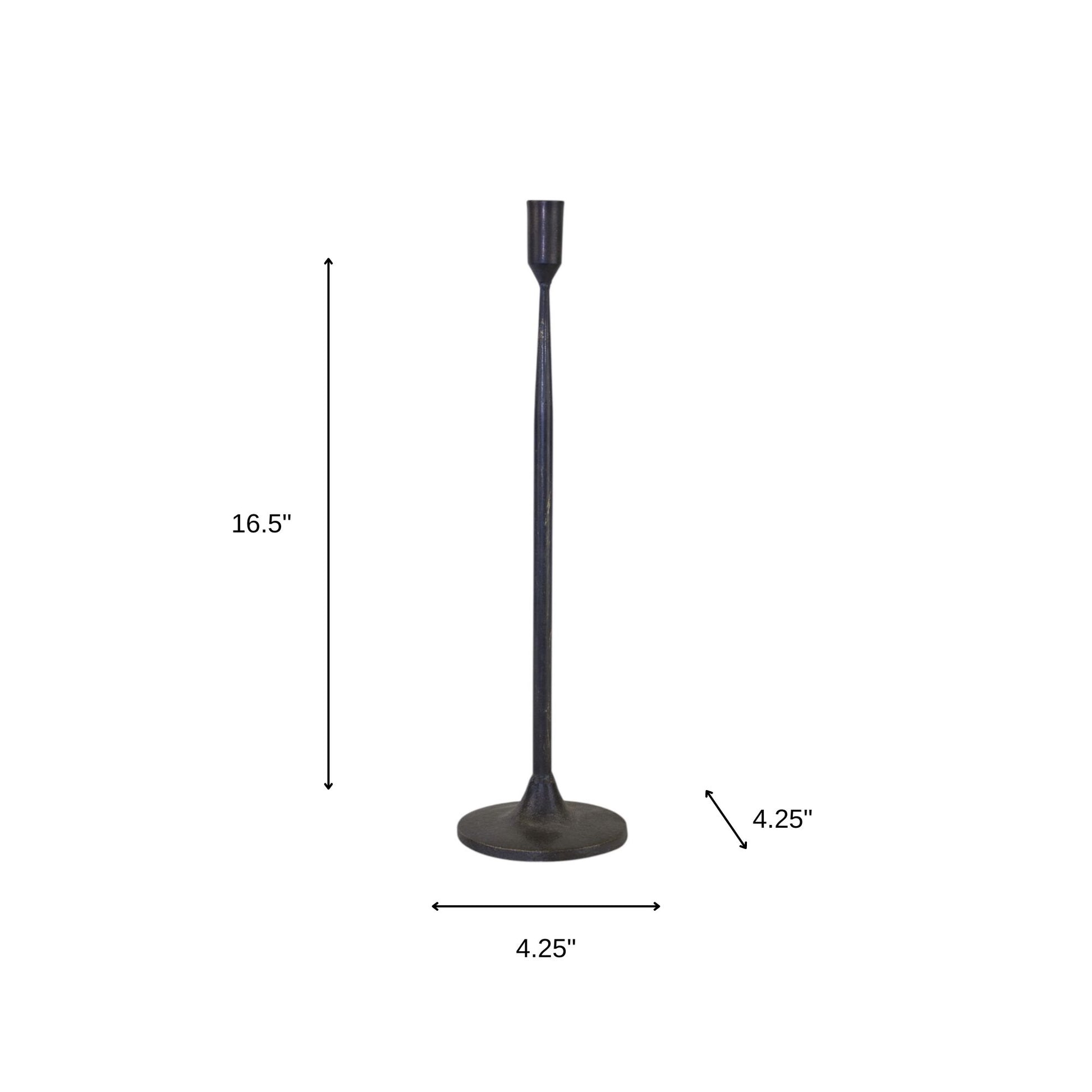 Set of Two Black Distressed Metal Tabletop Taper Candle Holders-Candle Holders-DECOROLALA