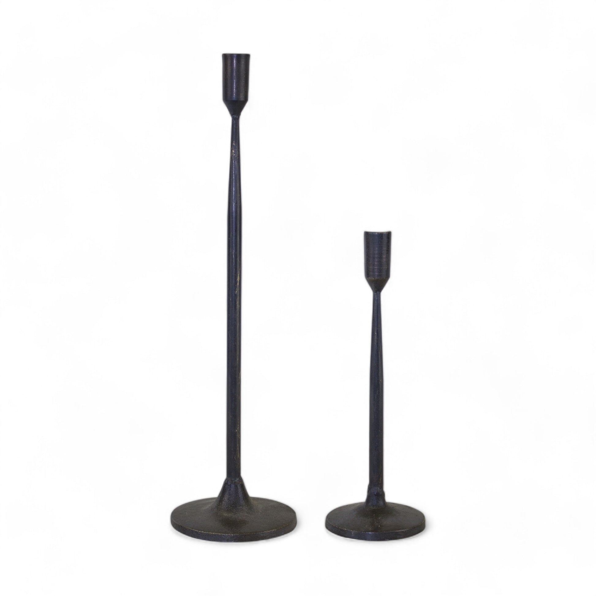 Set of Two Black Distressed Metal Tabletop Taper Candle Holders-Candle Holders-DECOROLALA