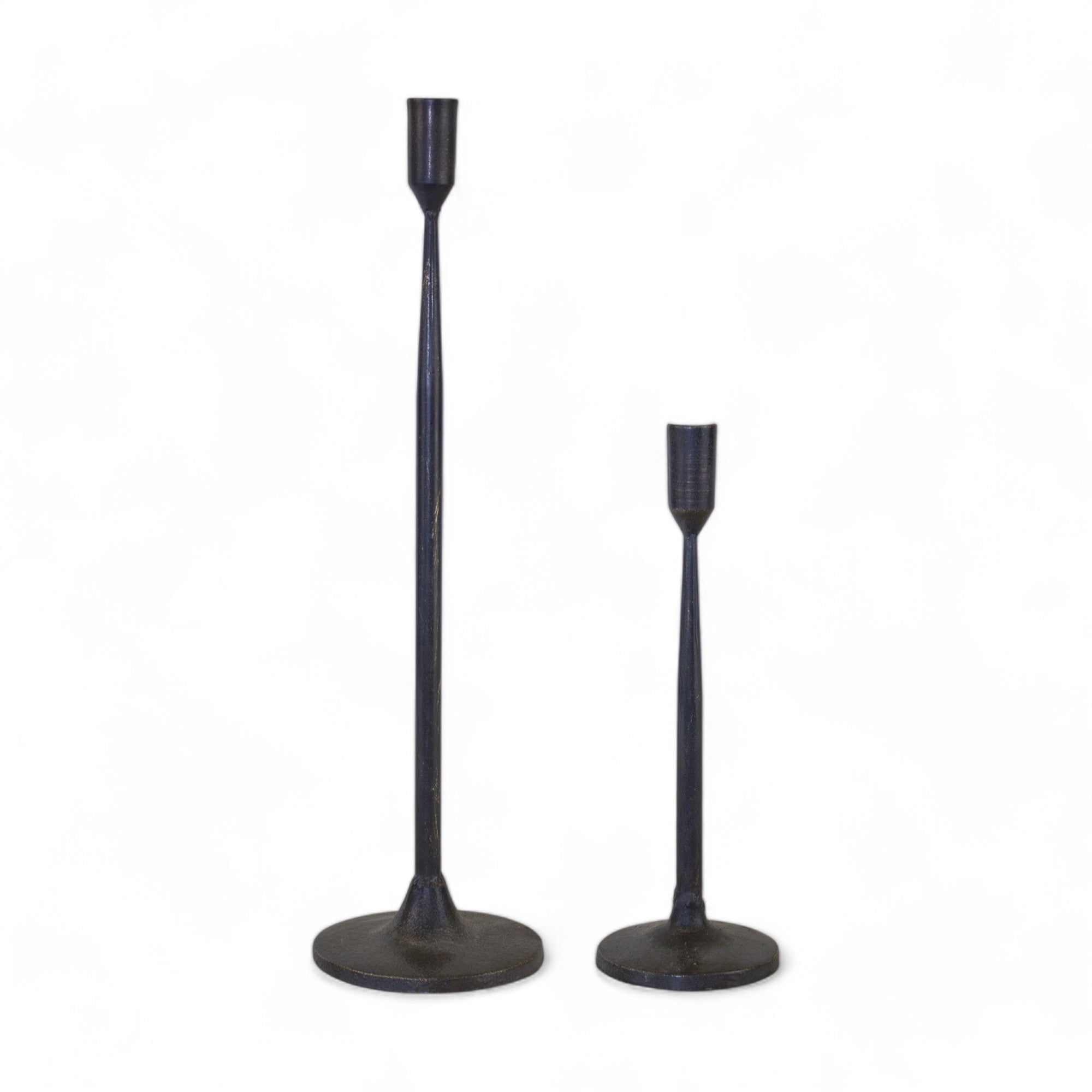 Set of Two Black Distressed Metal Tabletop Taper Candle Holders-Candle Holders-DECOROLALA