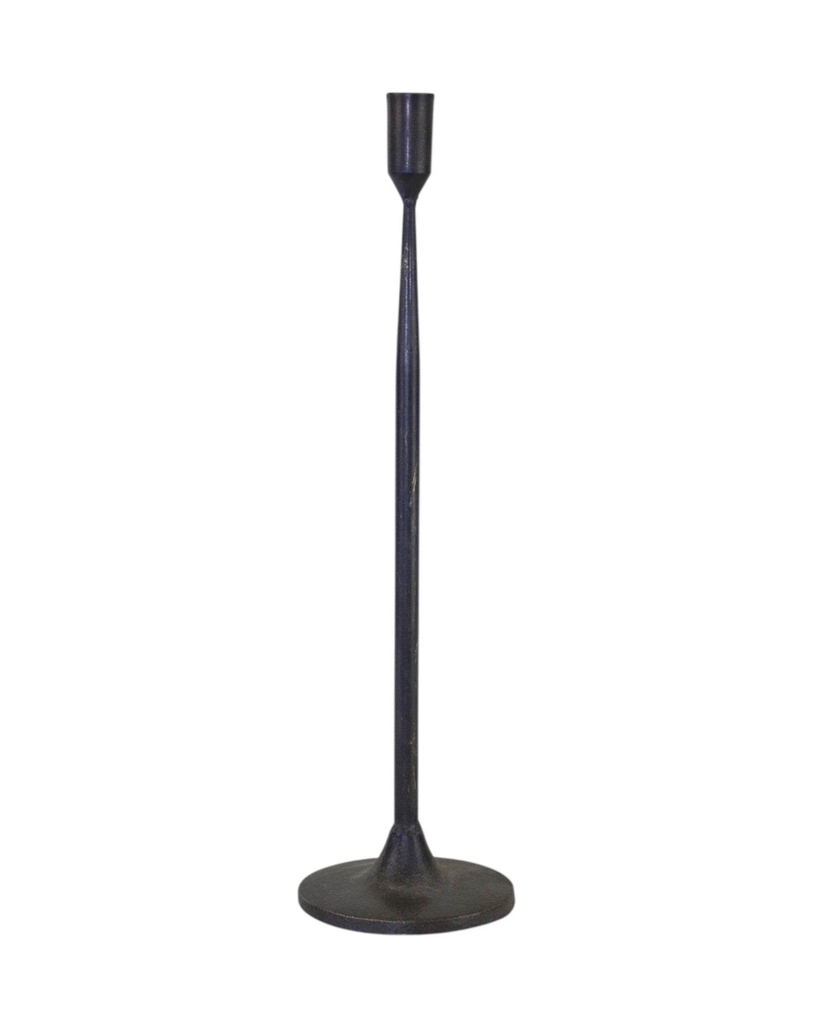 Set of Two Black Distressed Metal Tabletop Taper Candle Holders-Candle Holders-DECOROLALA