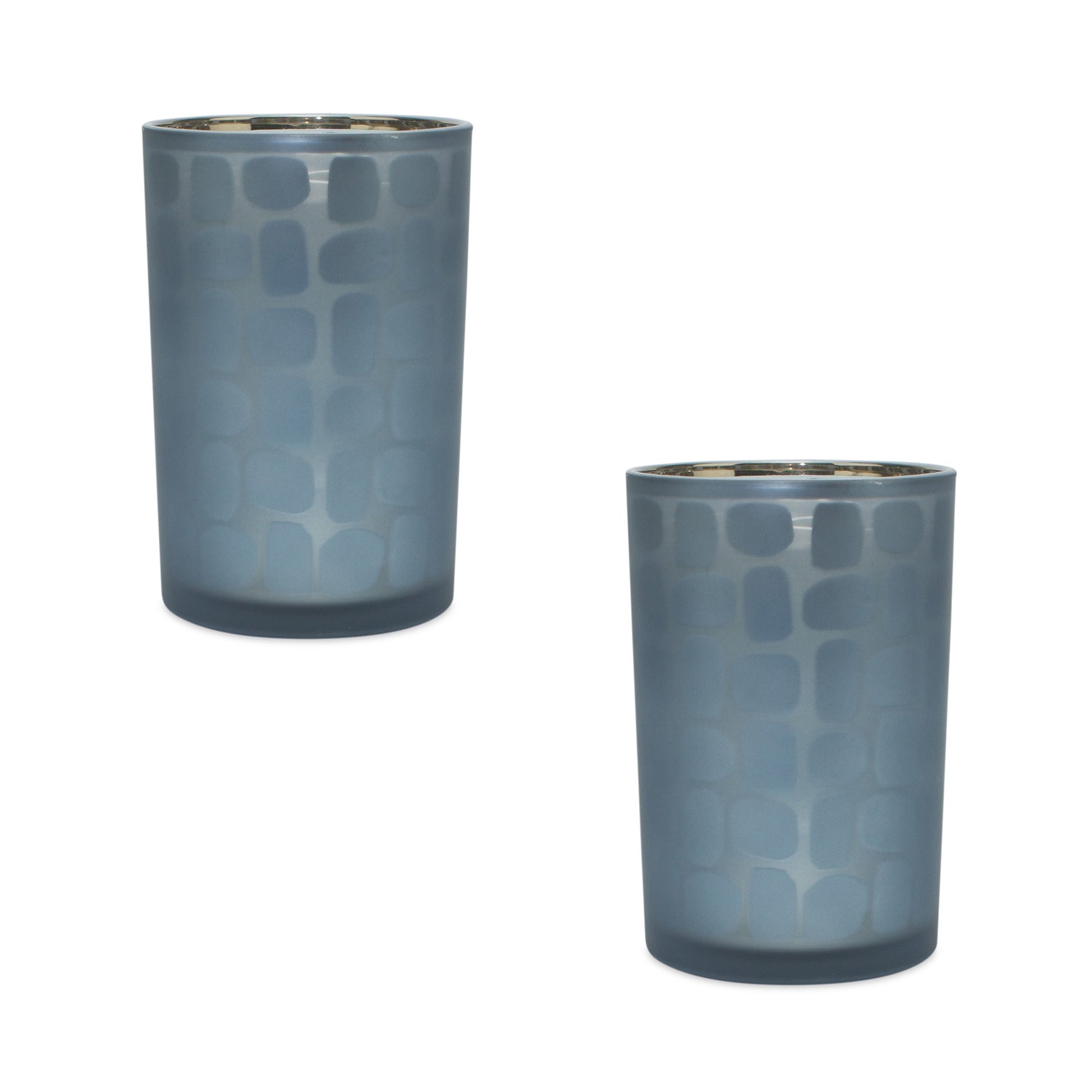 Set of Two Navy Blue Abstract Glass Tabletop Tealight Candle Holders-Candle Holders-DECOROLALA