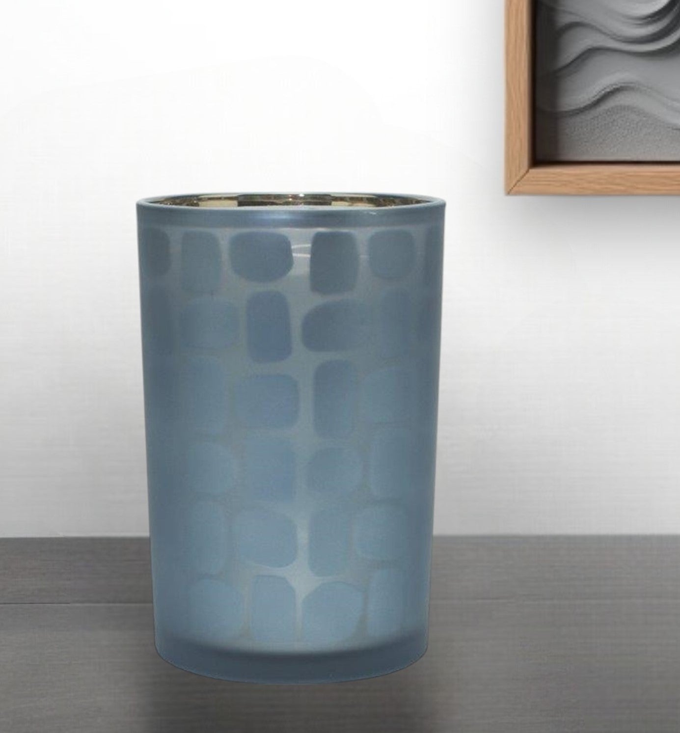 Set of Two Navy Blue Abstract Glass Tabletop Tealight Candle Holders-Candle Holders-DECOROLALA