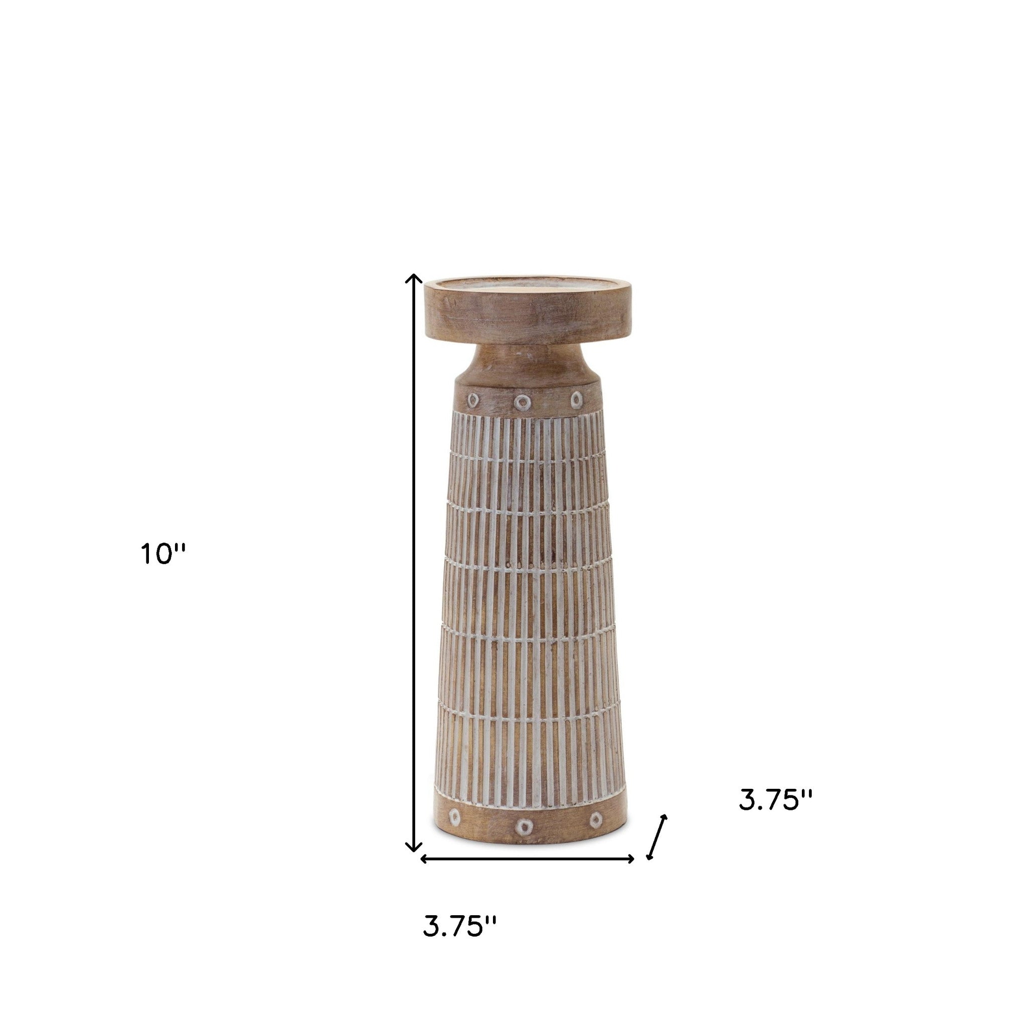 Set of Three Natural And White Distressed Geometric Polyresin Tabletop Pillar Candle Holders-Candle Holders-DECOROLALA