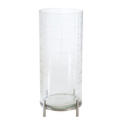12" Silver And Clear Geometric Iron And Glass Tabletop Hurricane Candle Holder-Candle Holders-DECOROLALA