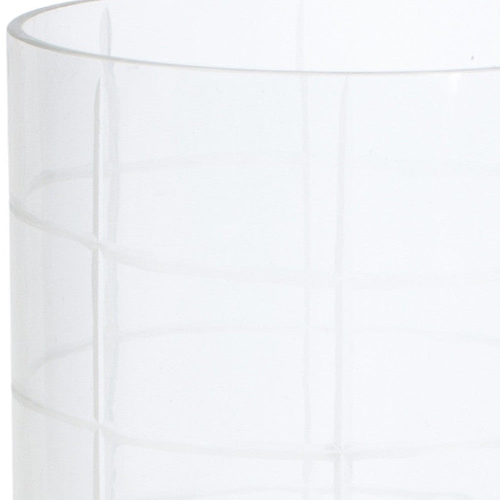 12" Silver And Clear Geometric Iron And Glass Tabletop Hurricane Candle Holder-Candle Holders-DECOROLALA