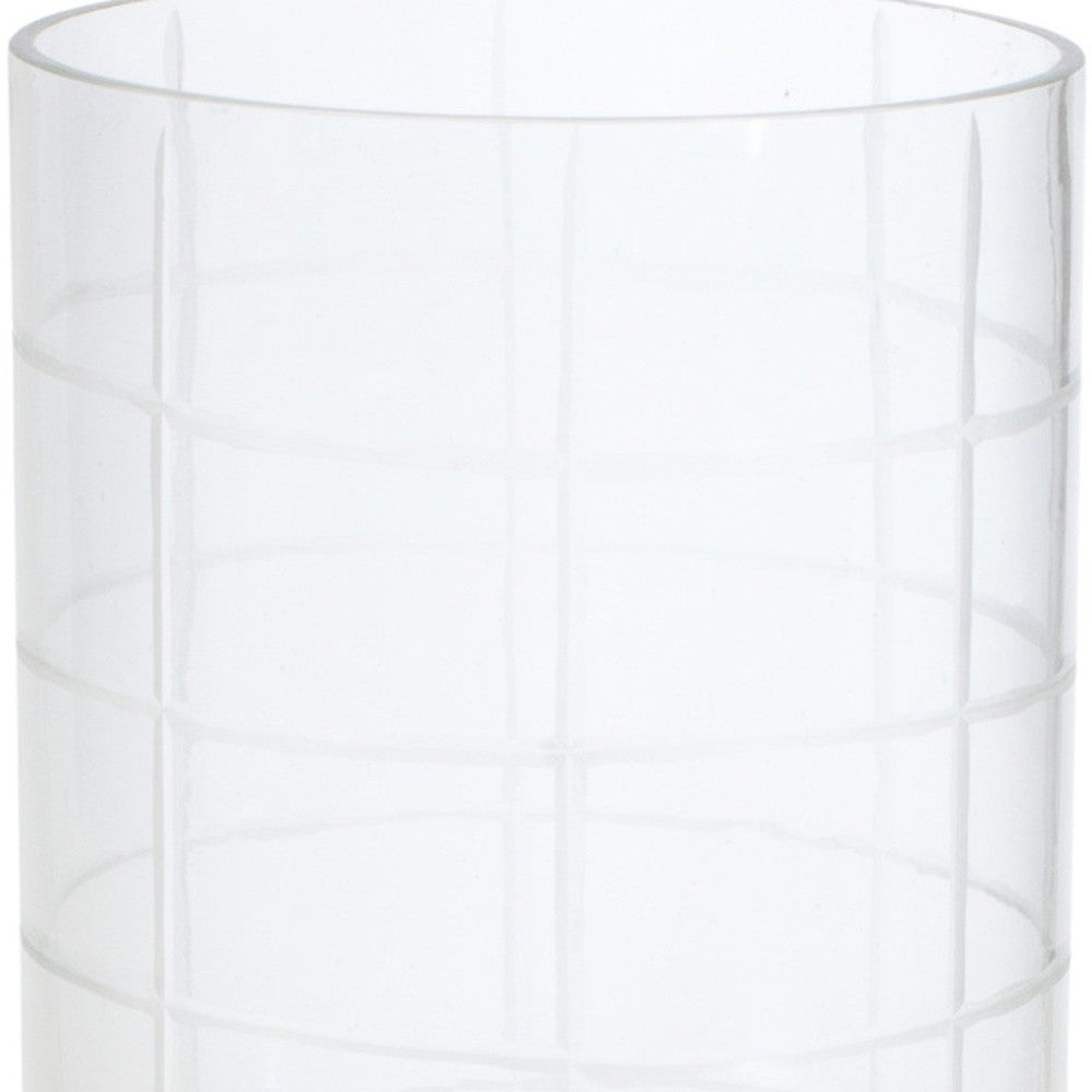 12" Silver And Clear Geometric Iron And Glass Tabletop Hurricane Candle Holder-Candle Holders-DECOROLALA