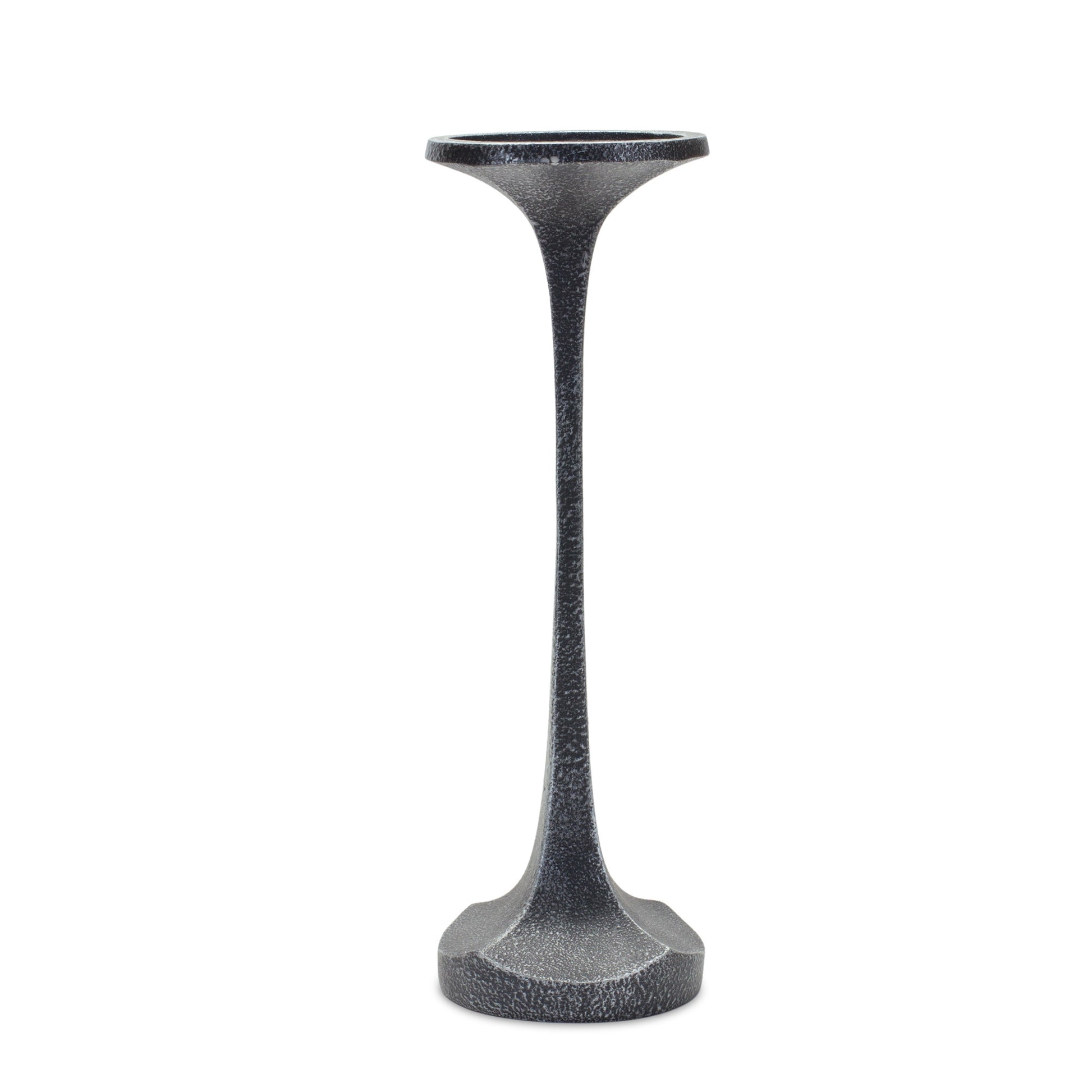 Set of Three Dark Gray Distressed Abstract Polyresin Tabletop Pillar Candle Holders-Candle Holders-DECOROLALA