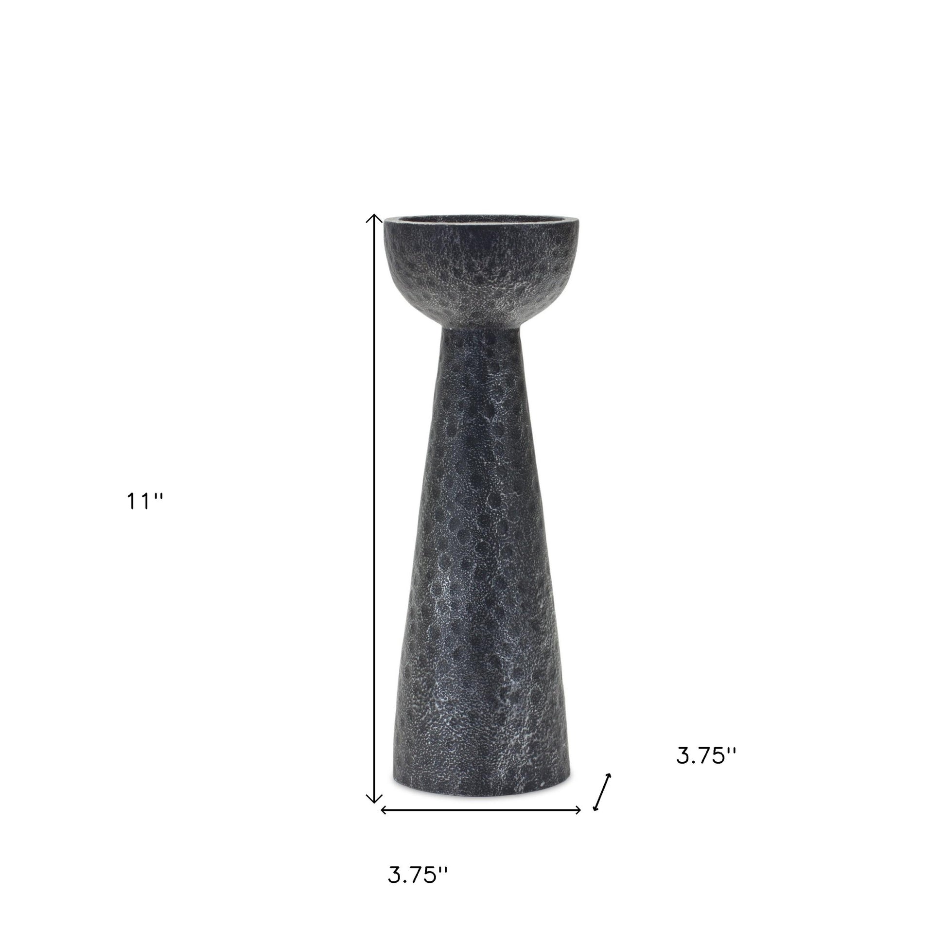 Set of Two Black Distressed Hammered Polyresin Tabletop Pillar Candle Holders-Candle Holders-DECOROLALA