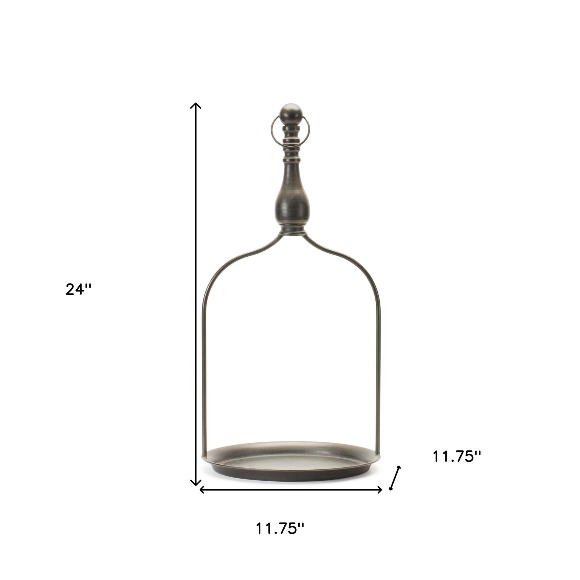 24" Brown Distressed Iron Tabletop Dish Candle Holder-Candle Holders-DECOROLALA