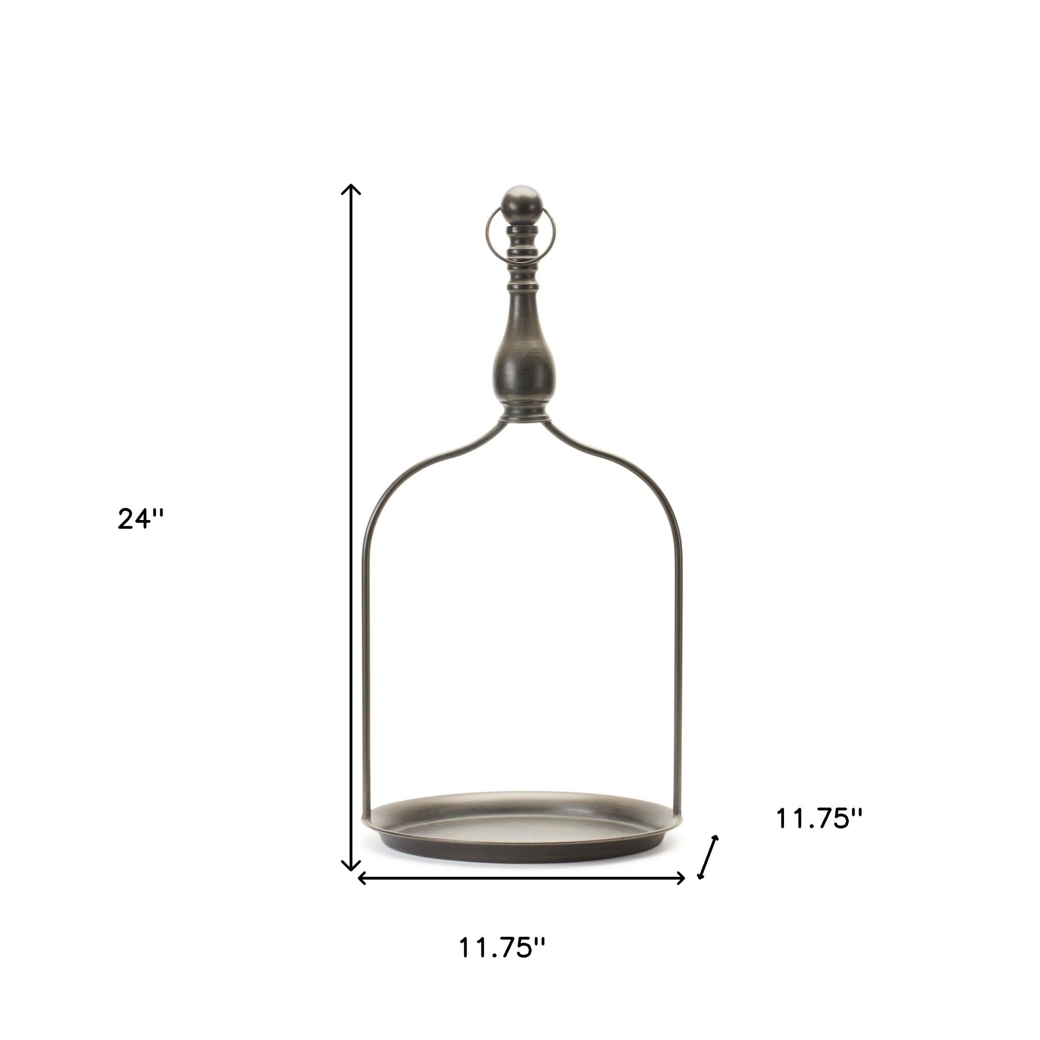 24" Brown Distressed Iron Tabletop Dish Candle Holder-Candle Holders-DECOROLALA