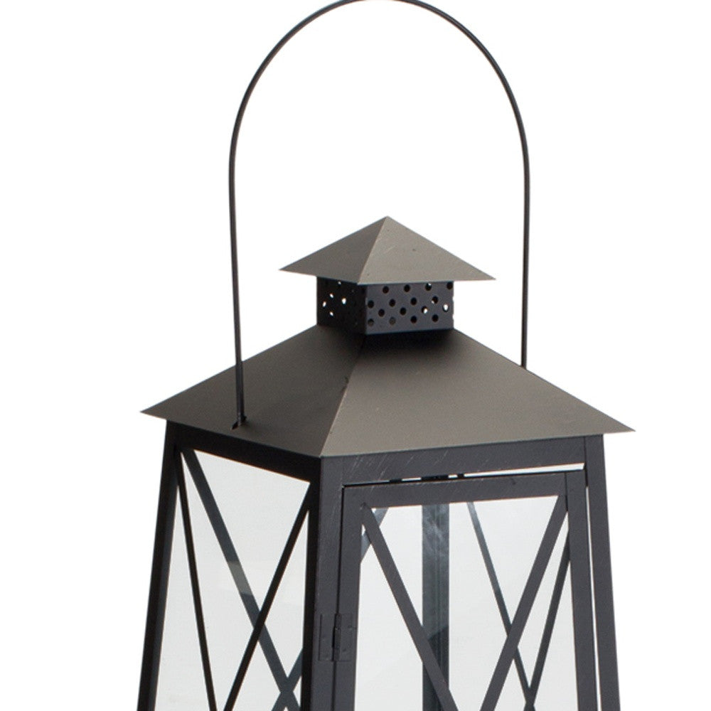 Set of Two Black Distressed Ornate Iron Tabletop Lantern Candle Holders-Candle Holders-DECOROLALA