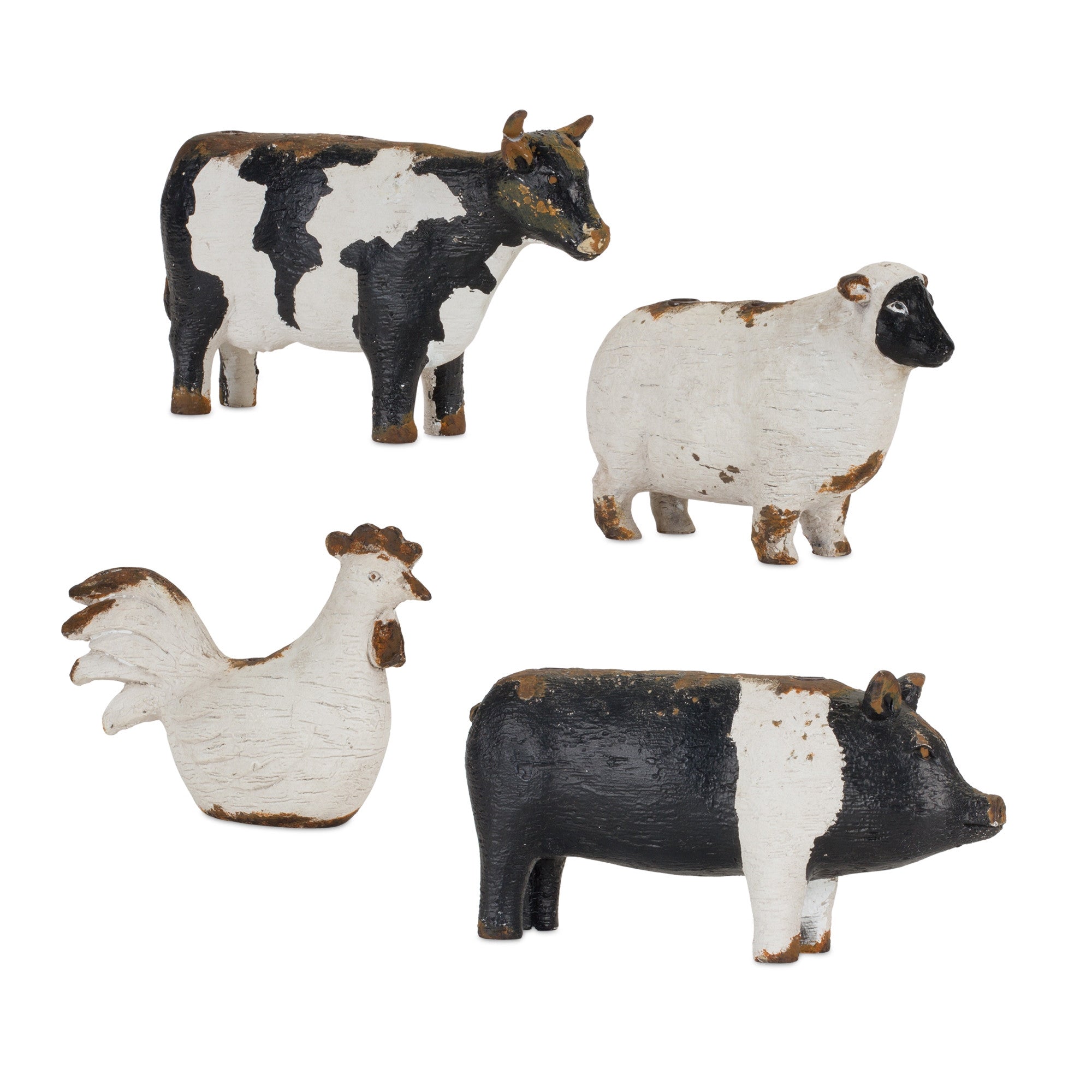 Set of Four Black and White Farm Animal Polyresin Tabletop Candleholders-Candle Holders-DECOROLALA