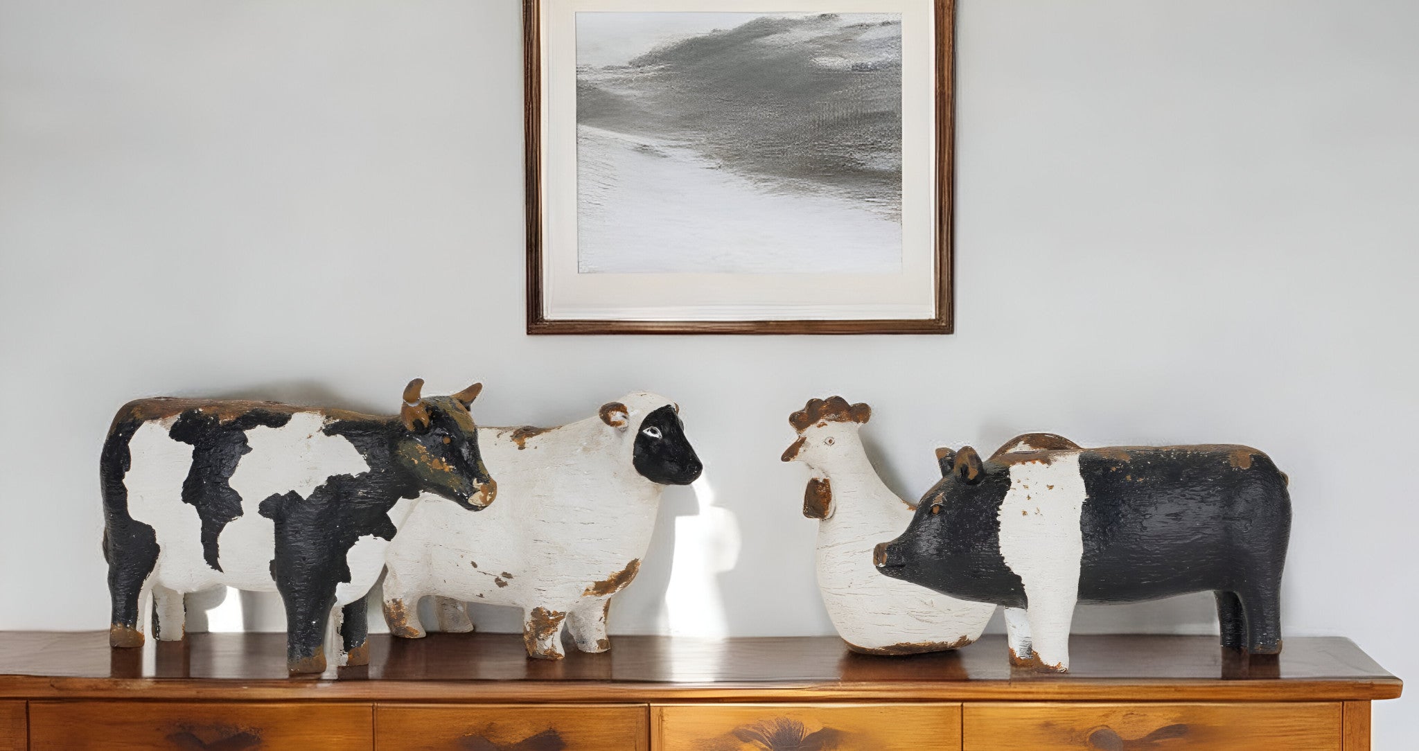 Set of Four Black and White Farm Animal Polyresin Tabletop Candleholders-Candle Holders-DECOROLALA