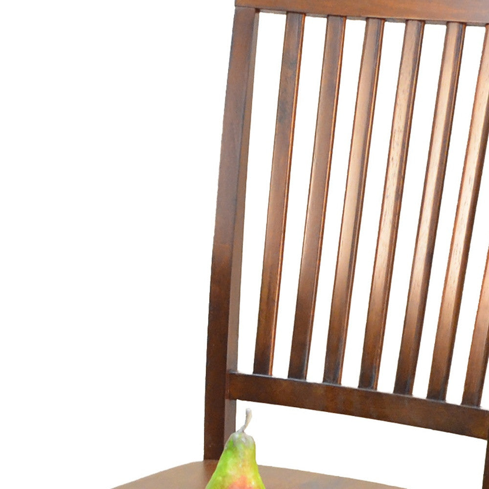 Chestnut Wood Slat Back Dining Side Chair-Dining Chairs-DECOROLALA