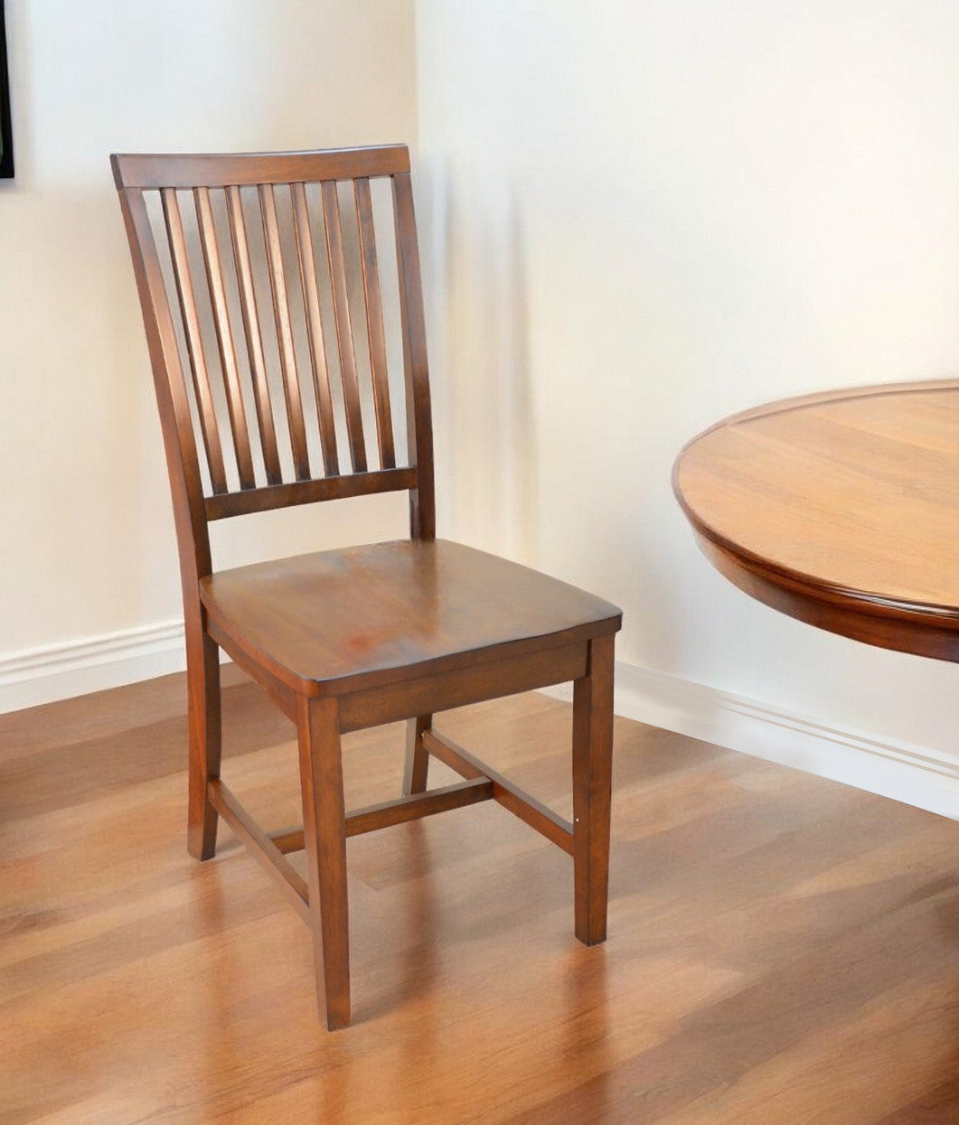 Chestnut Wood Slat Back Dining Side Chair-Dining Chairs-DECOROLALA