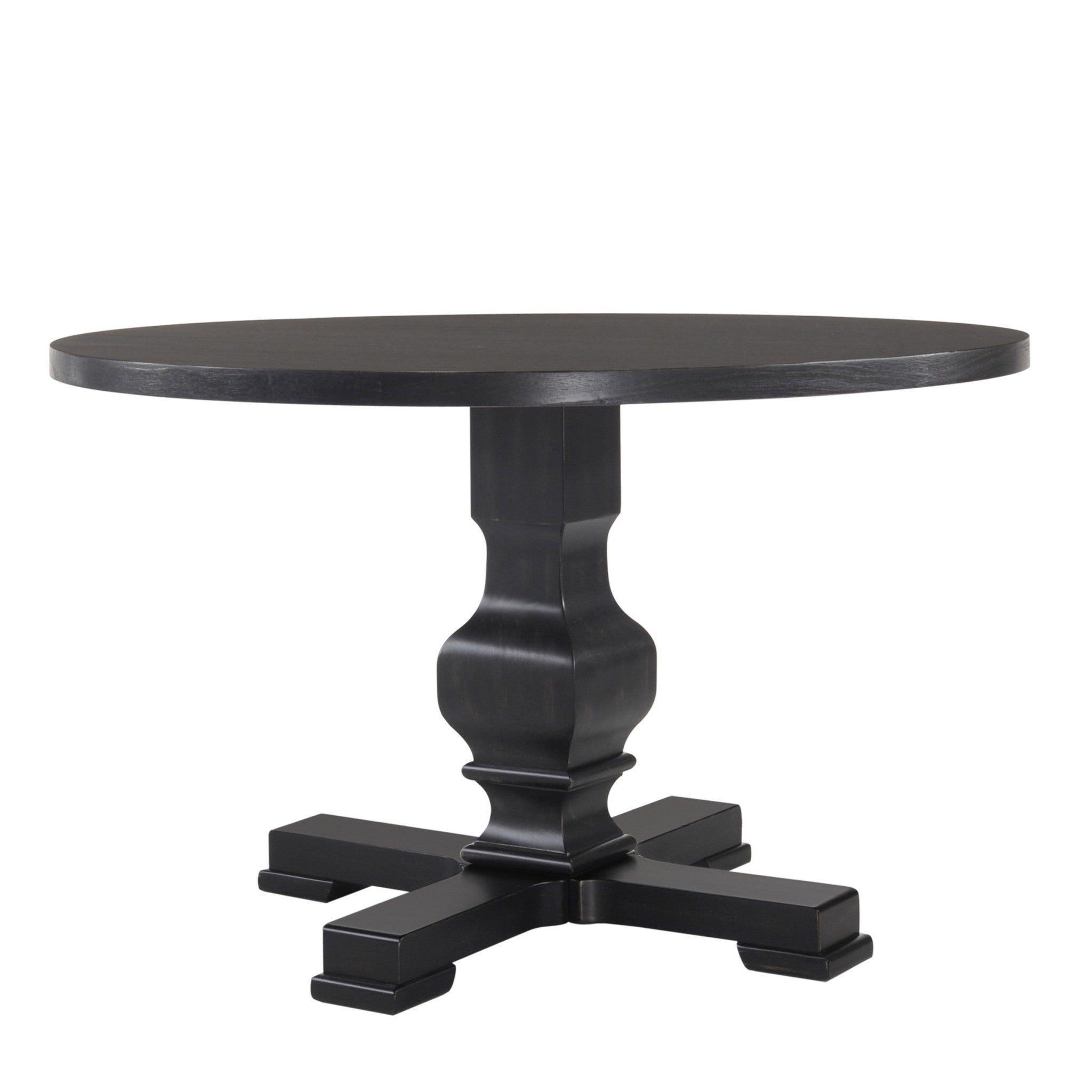 47" Black Rounded Solid Wood Pedestal Base Dining Table-Dining Tables-DECOROLALA