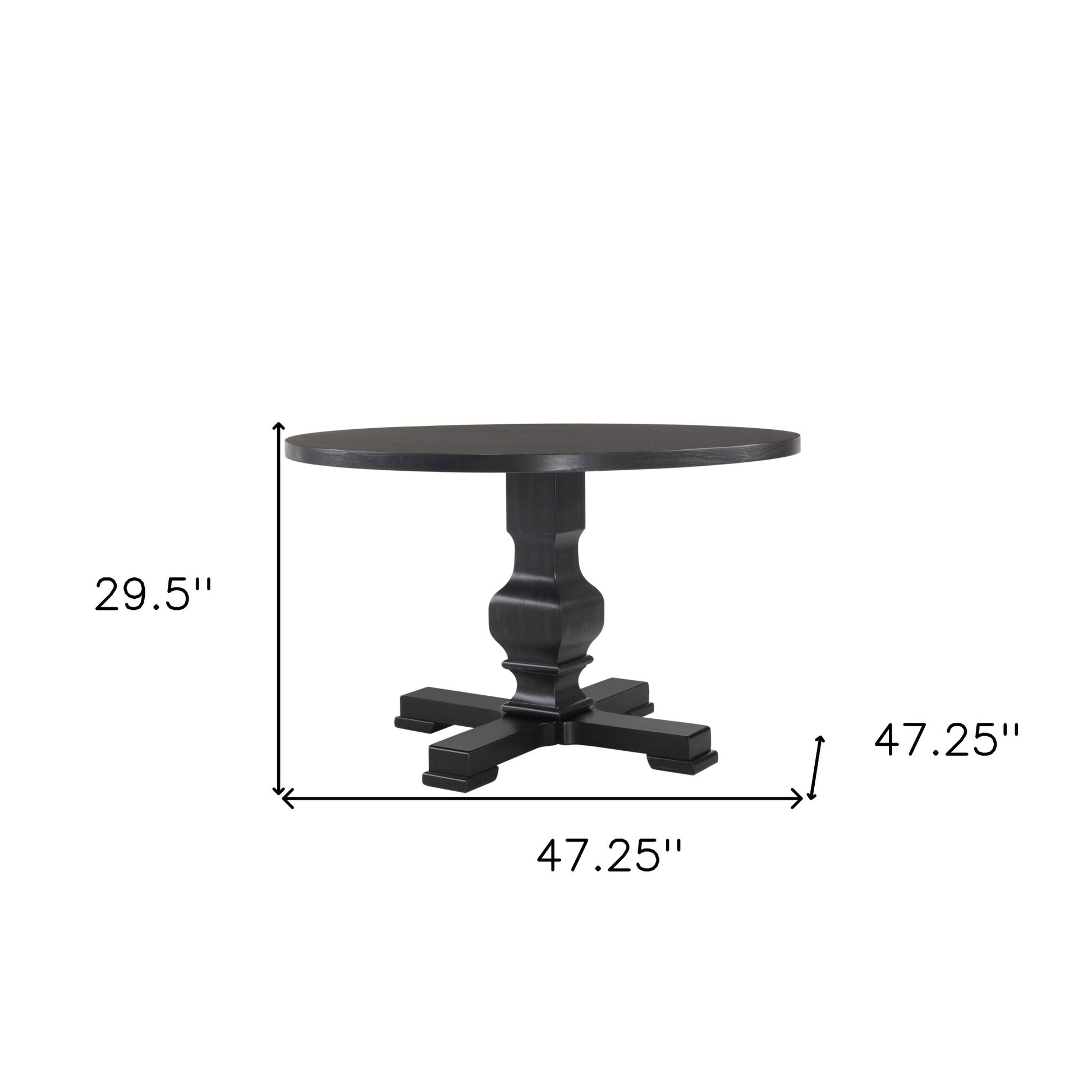 47" Black Rounded Solid Wood Pedestal Base Dining Table-Dining Tables-DECOROLALA