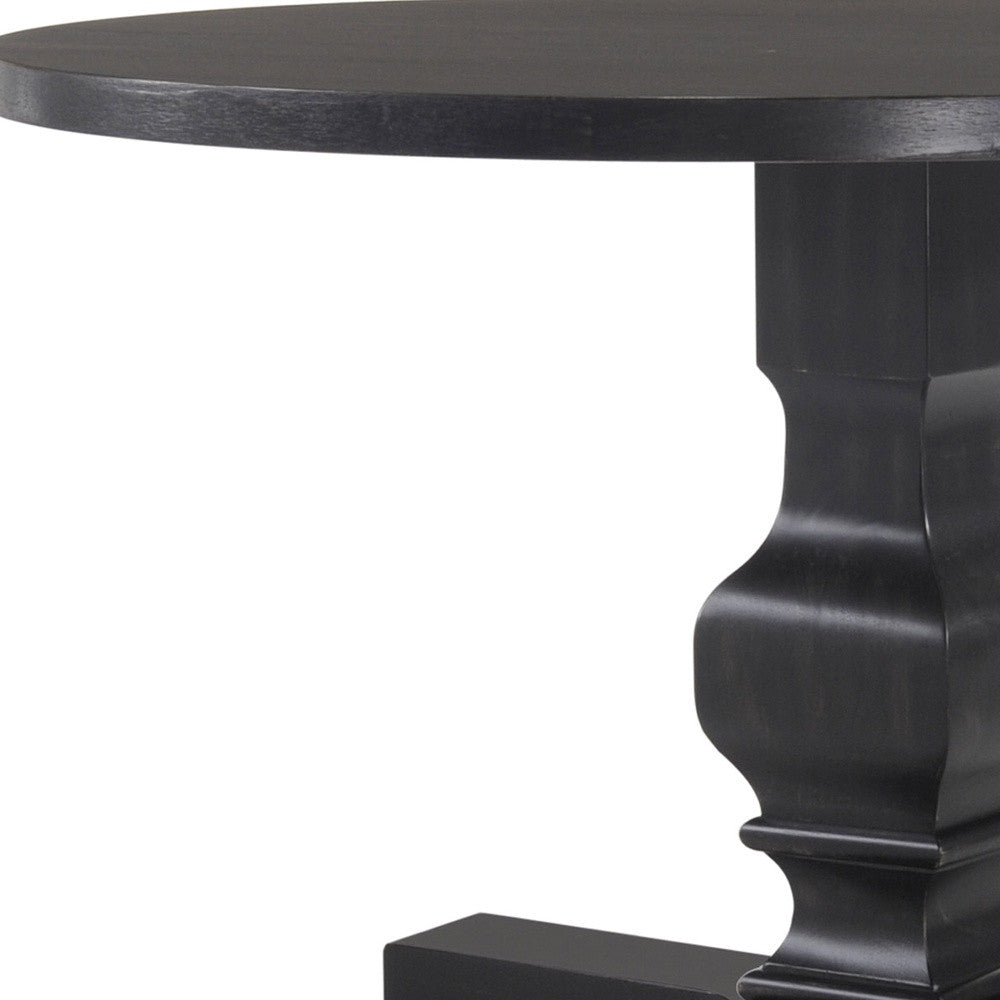 47" Black Rounded Solid Wood Pedestal Base Dining Table-Dining Tables-DECOROLALA