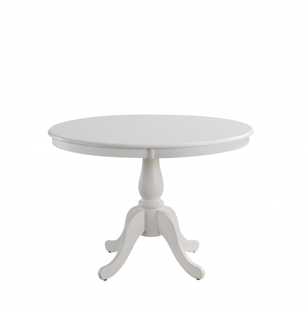 42" White Rounded Solid Manufactured Wood And Solid Wood Pedestal Base Dining Table-Dining Tables-DECOROLALA