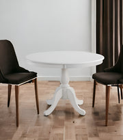 42" White Rounded Solid Manufactured Wood And Solid Wood Pedestal Base Dining Table-Dining Tables-DECOROLALA