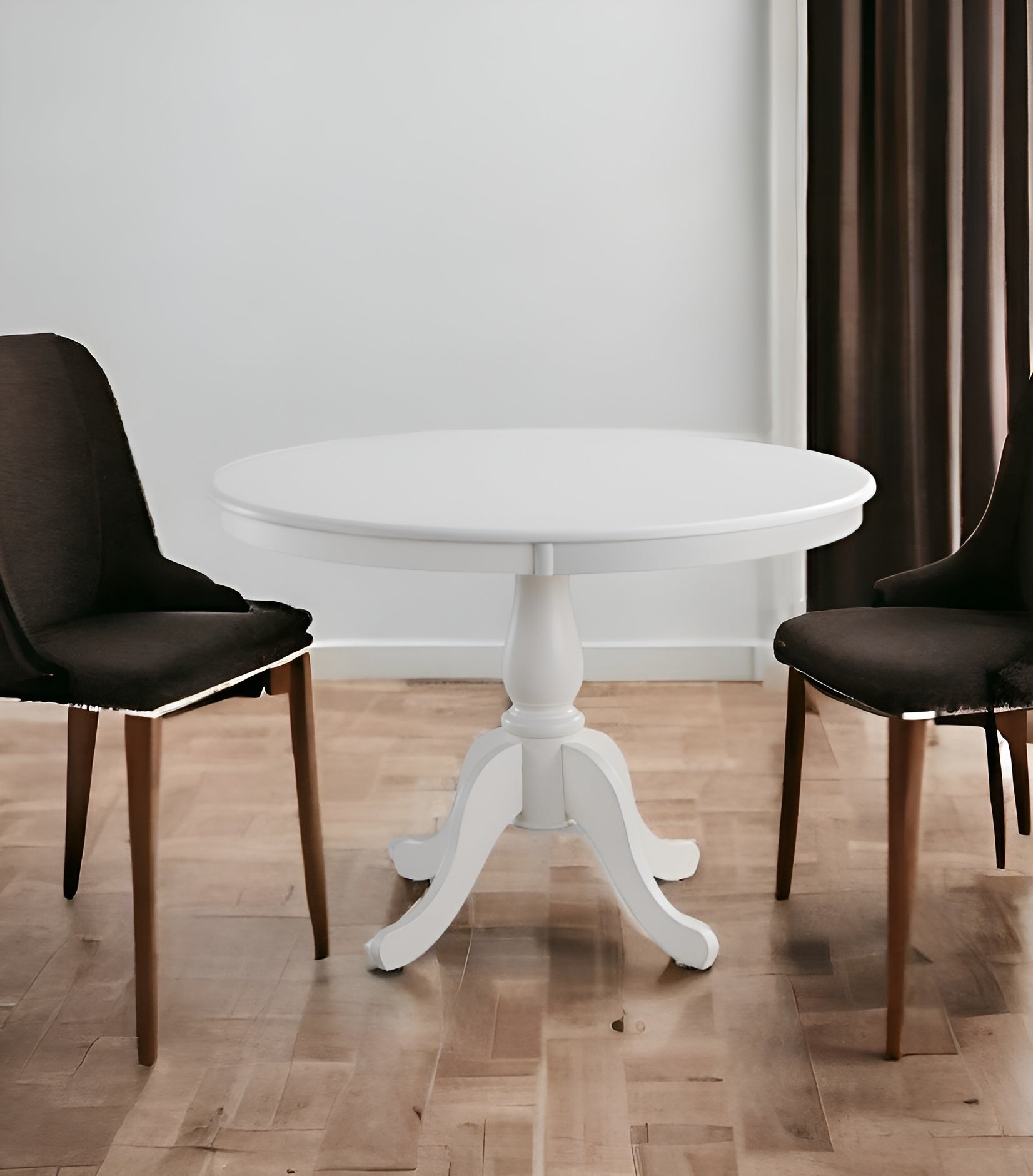 42" White Rounded Solid Manufactured Wood And Solid Wood Pedestal Base Dining Table-Dining Tables-DECOROLALA