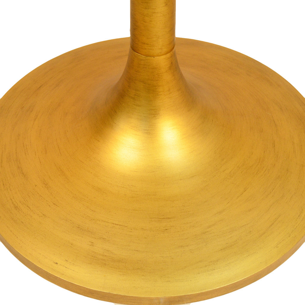 30" Brown And Gold Rounded Solid Wood And Iron Pedestal Base Dining Table-Dining Tables-DECOROLALA