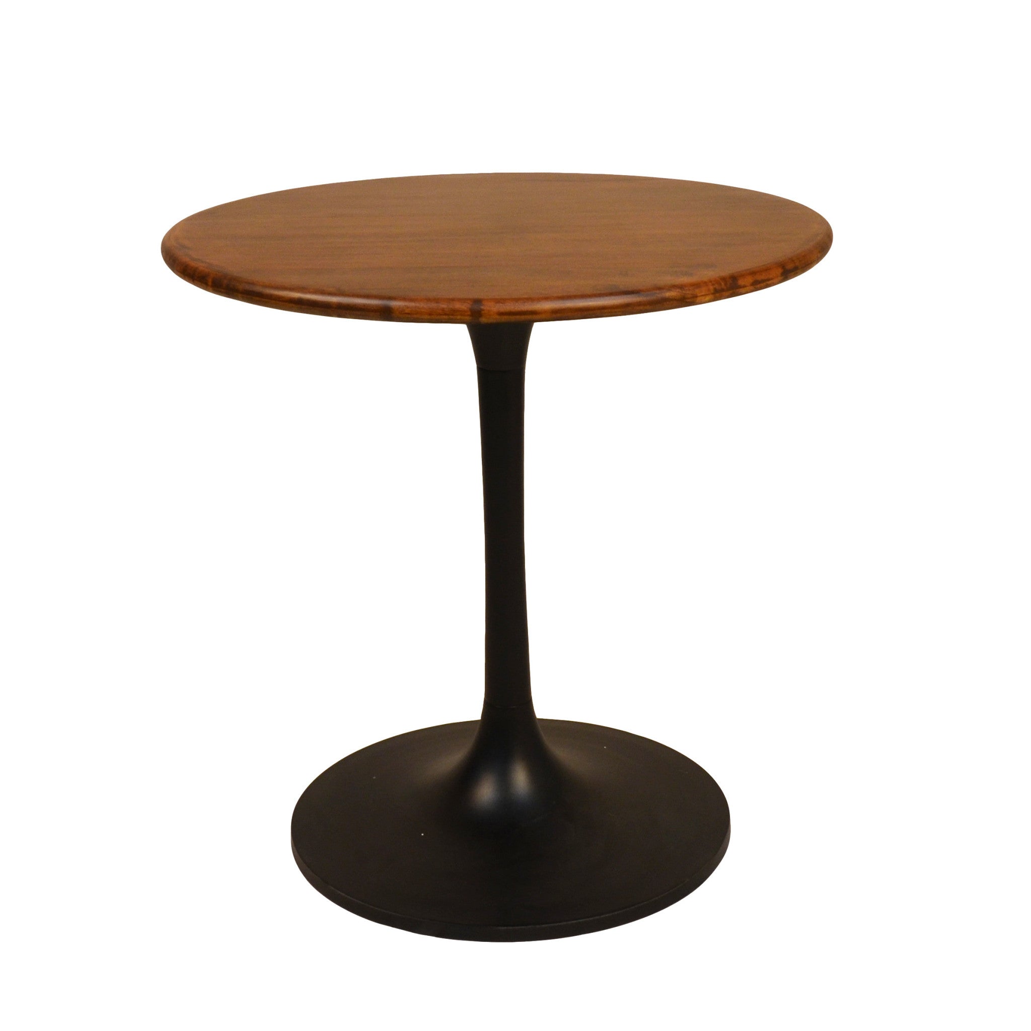 30" Brown And Black Rounded Solid Wood And Iron Pedestal Base Dining Table-Dining Tables-DECOROLALA