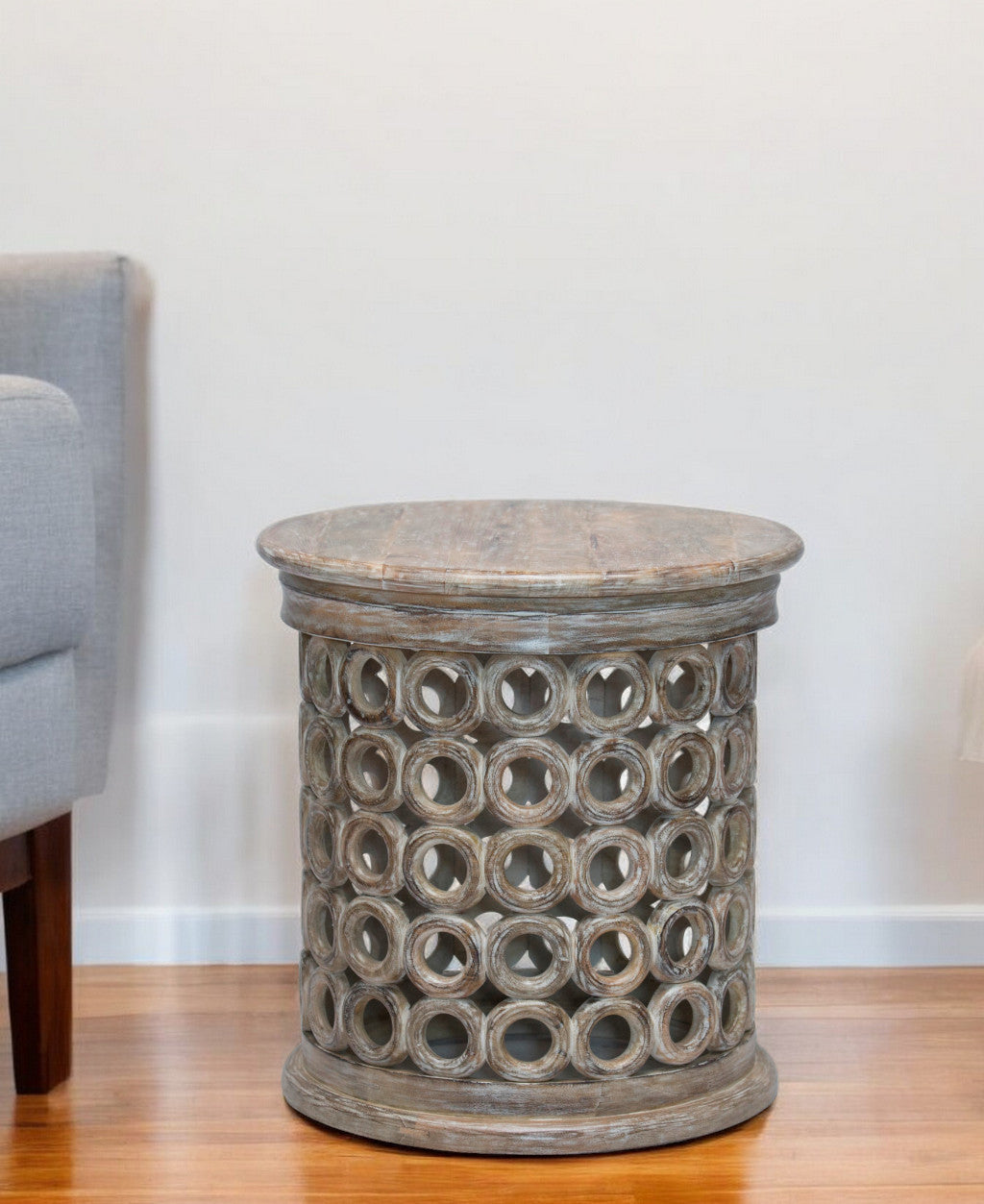 24" Brown Solid Wood Round End Table-1