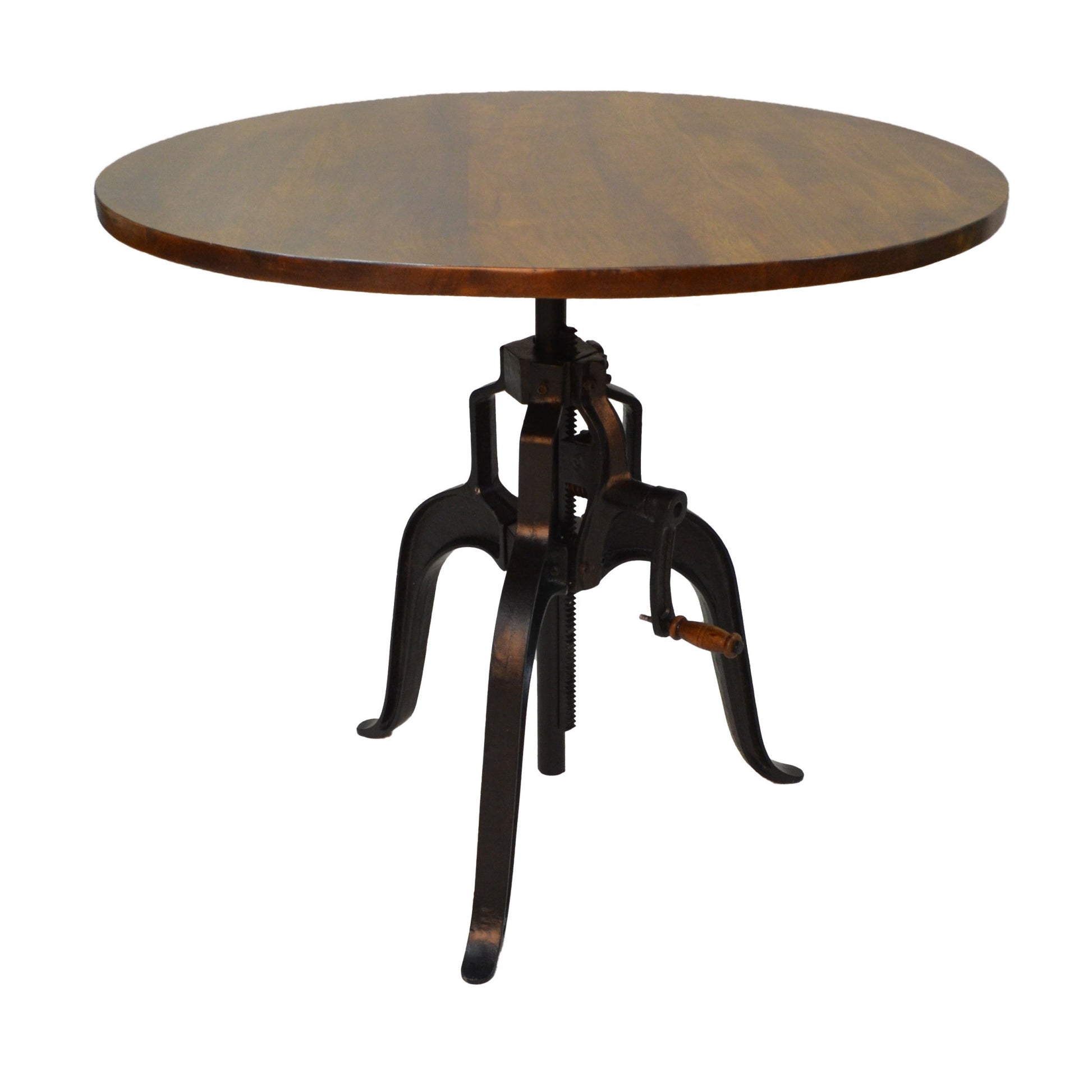 Adjustable Height Brown And Black Solid Wood And Iron Pedestal Base Round Top Dining Table-Dining Tables-DECOROLALA