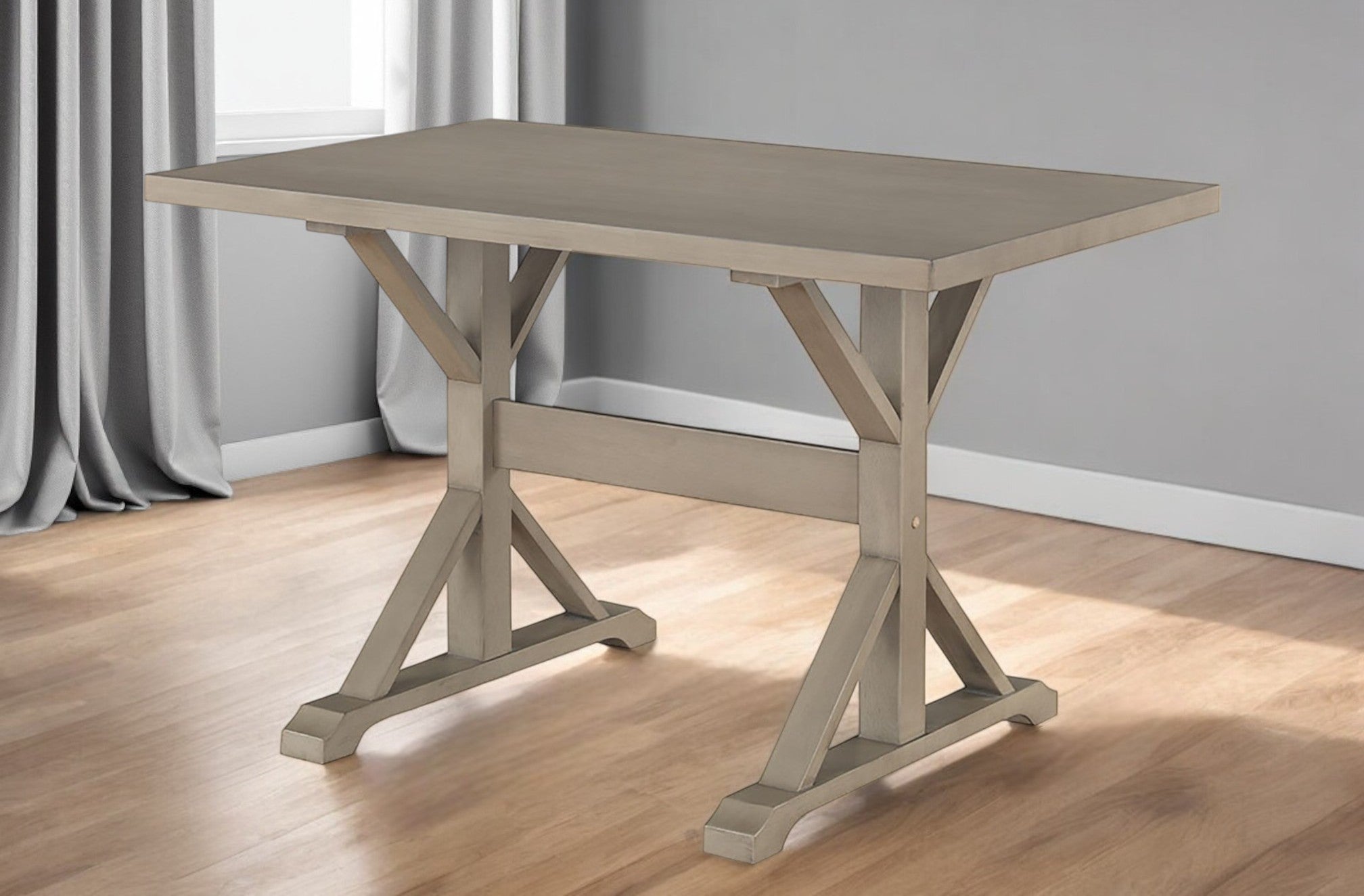 48" Gray Solid Wood Trestle Base Dining Table-Dining Tables-DECOROLALA