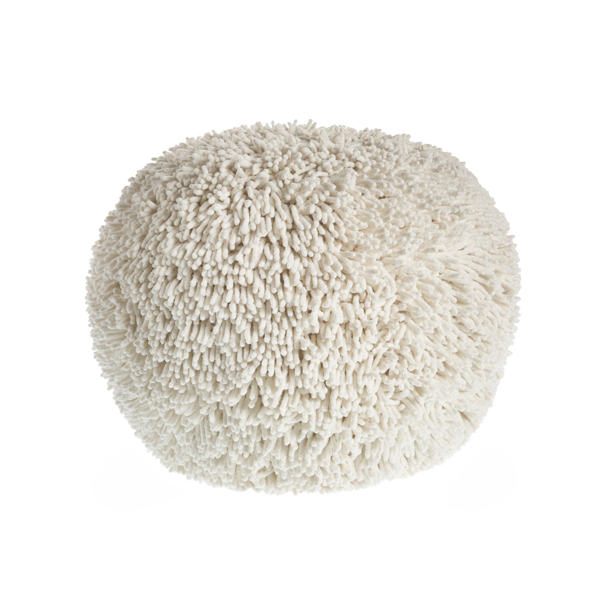 20" Cream Cotton Tufted Round Geometric Pouf Ottoman-Ottomans-DECOROLALA