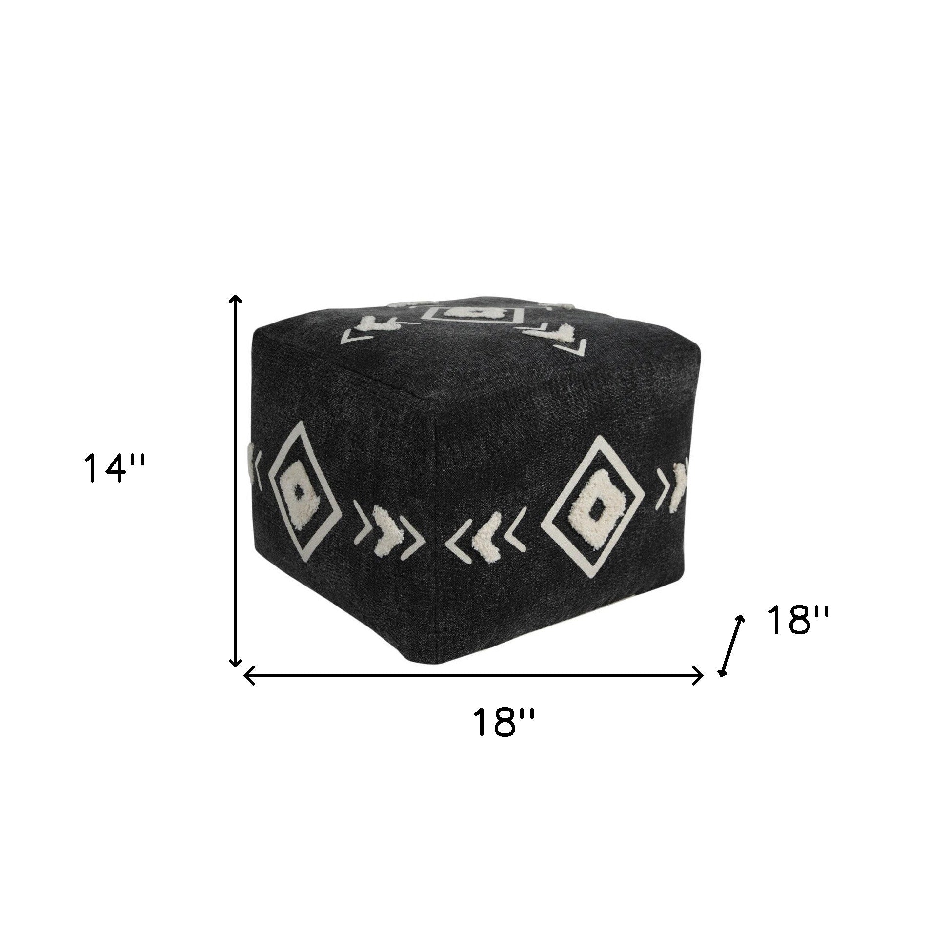 18" Black Cotton Geometric Pouf Ottoman-Ottomans-DECOROLALA