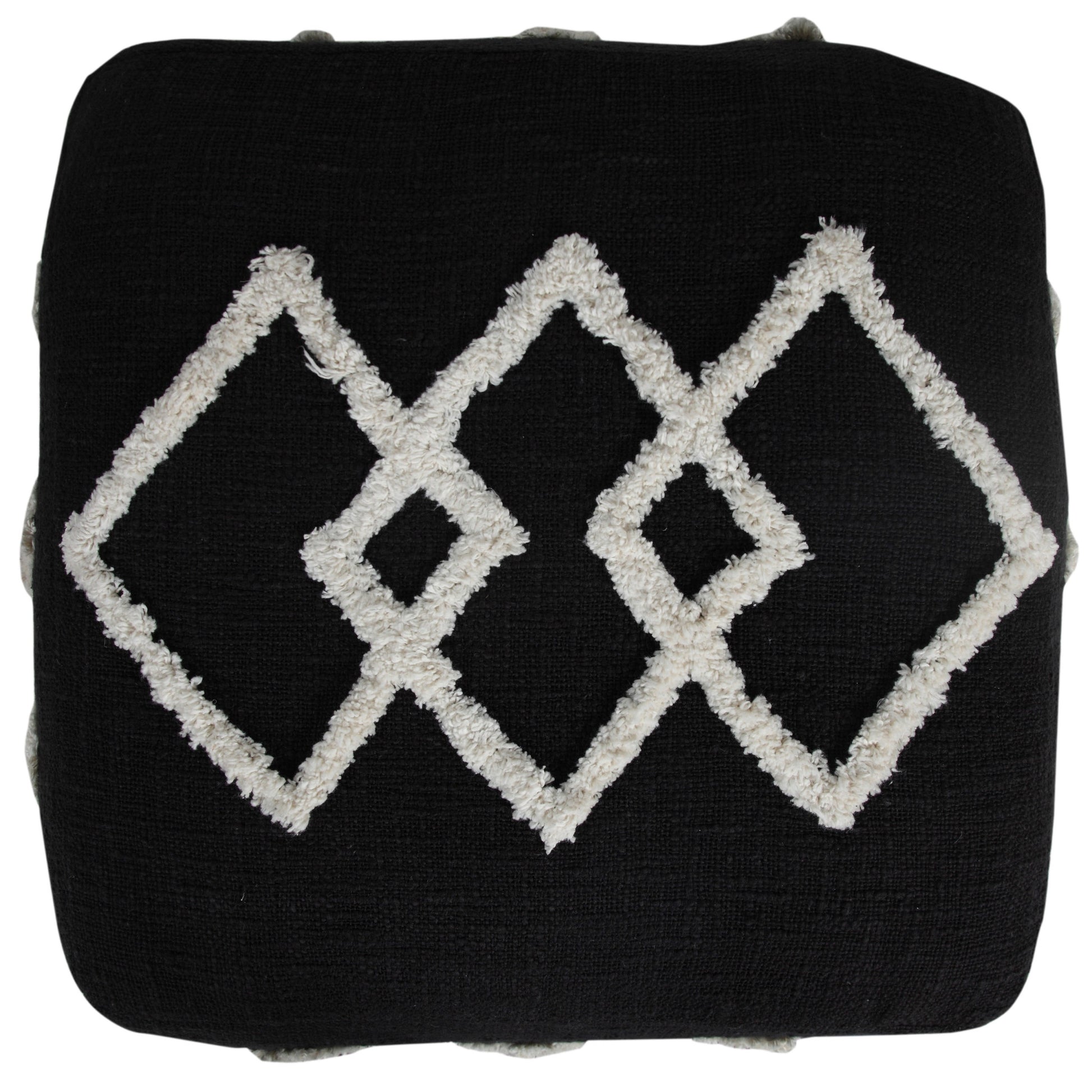 18" Black Cotton Geometric Pouf Ottoman-Ottomans-DECOROLALA