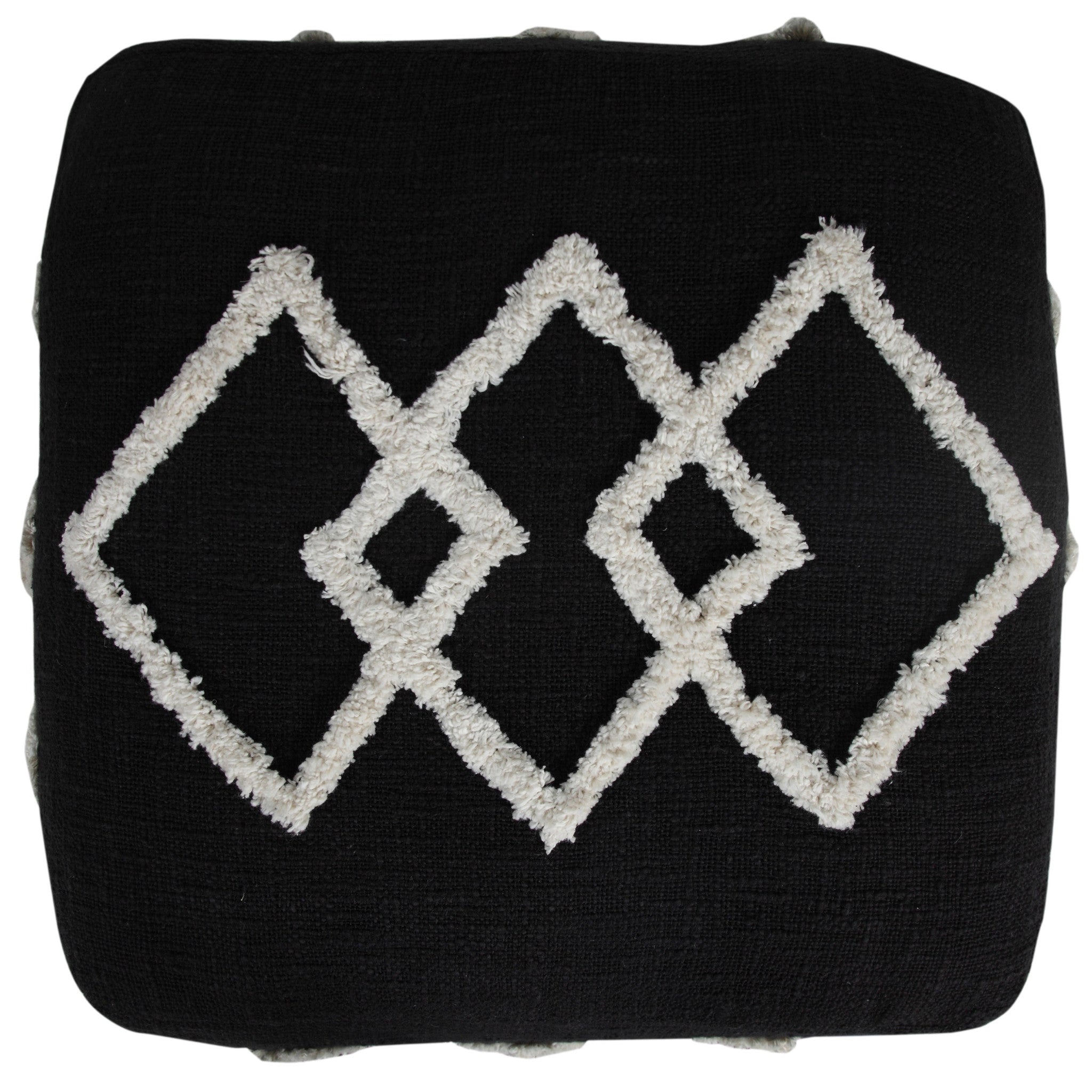 18" Black Cotton Geometric Pouf Ottoman-Ottomans-DECOROLALA