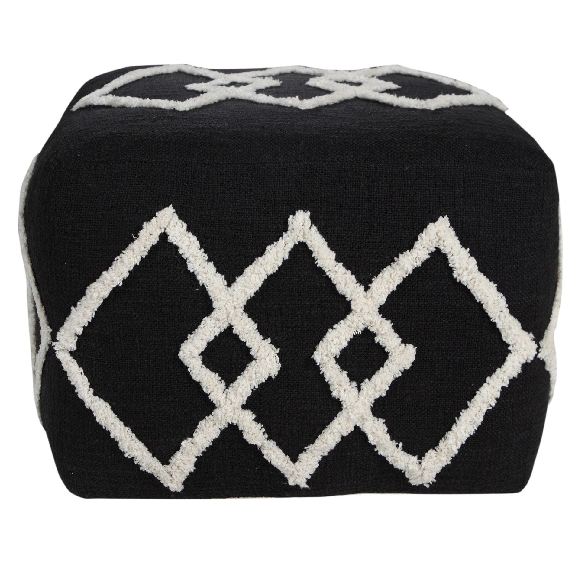 18" Black Cotton Geometric Pouf Ottoman-Ottomans-DECOROLALA