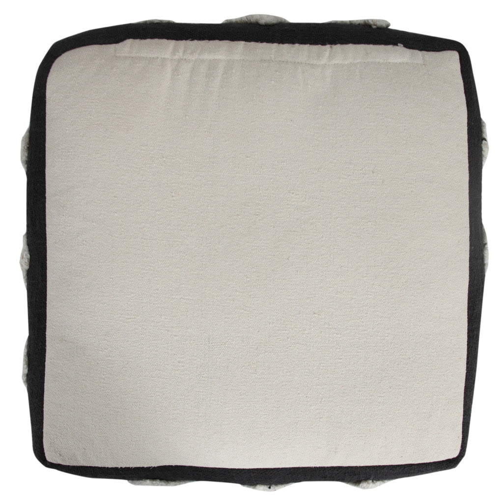 18" Black Cotton Geometric Pouf Ottoman-Ottomans-DECOROLALA