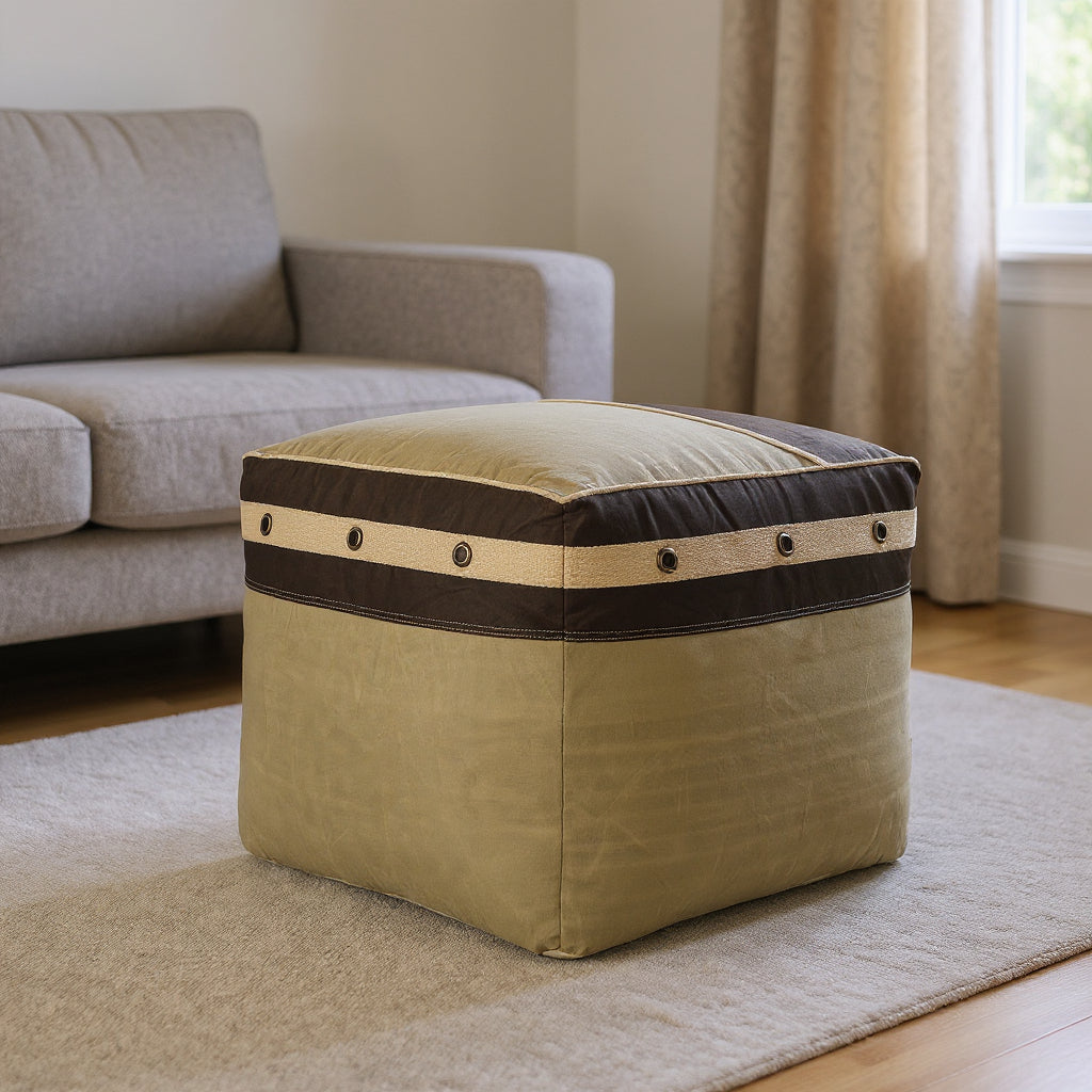 20" Brown Cotton Striped Pouf Ottoman-Ottomans-DECOROLALA